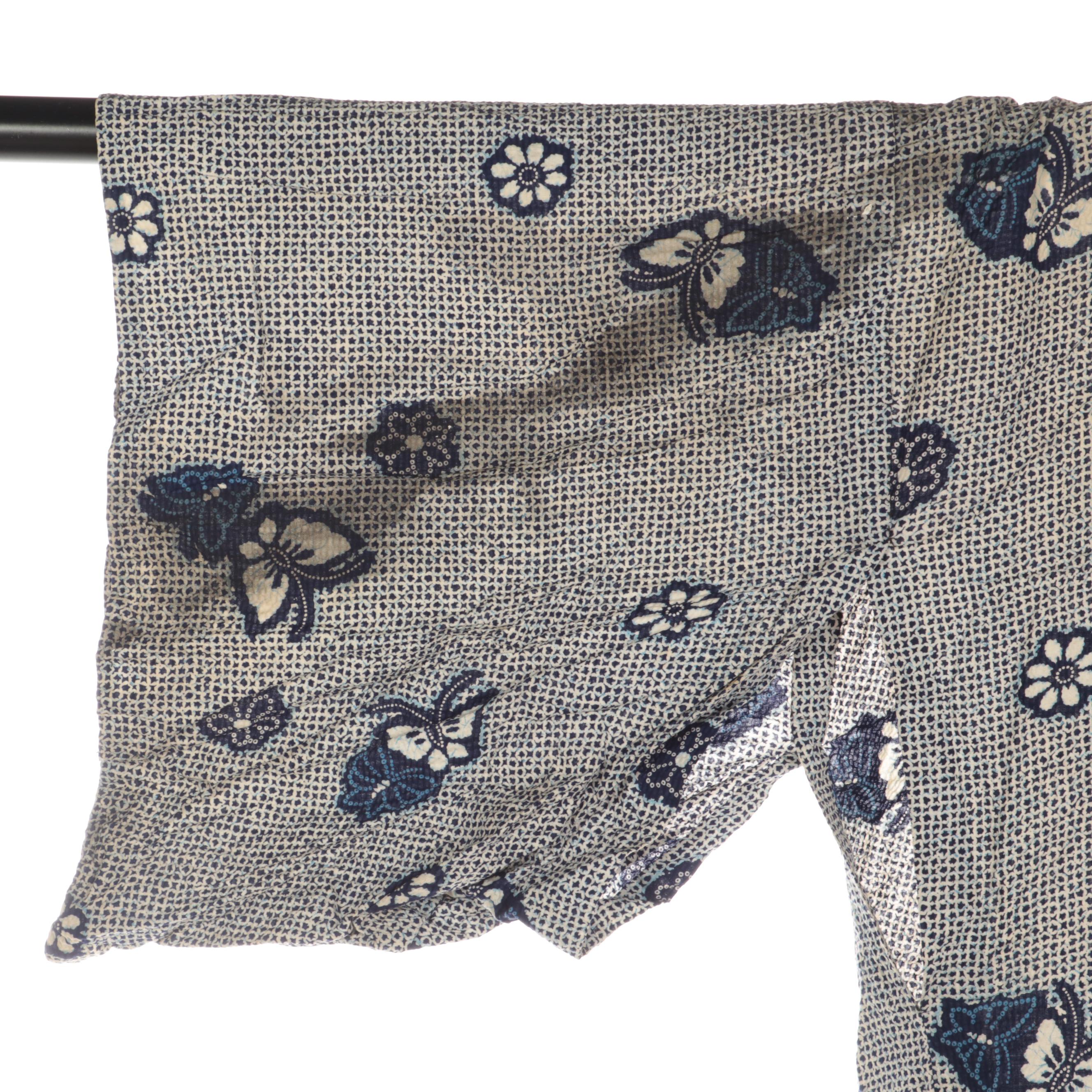 Shibori Yukata with Hana and Cho Pattern, Meiji Period