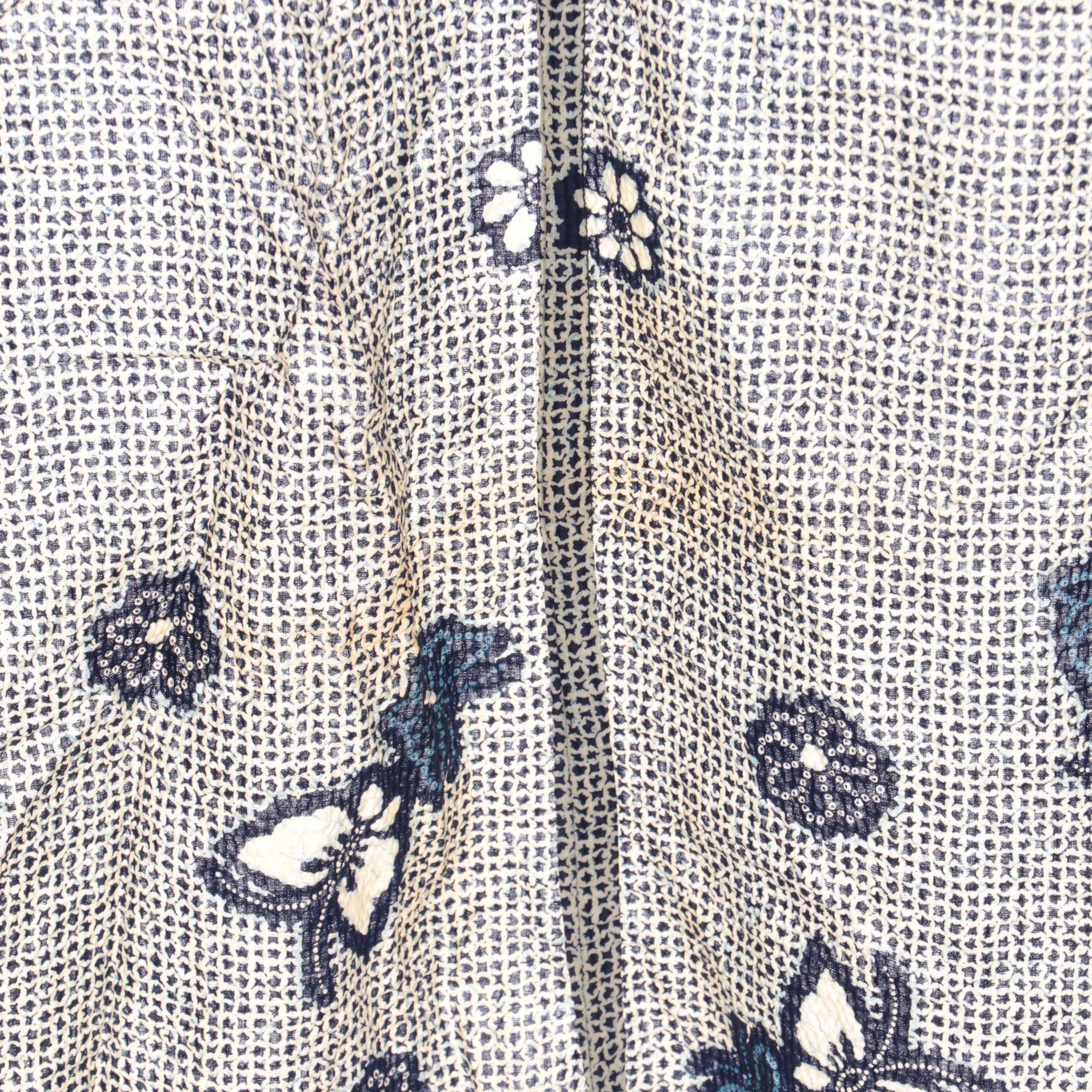 Shibori Yukata with Hana and Cho Pattern, Meiji Period