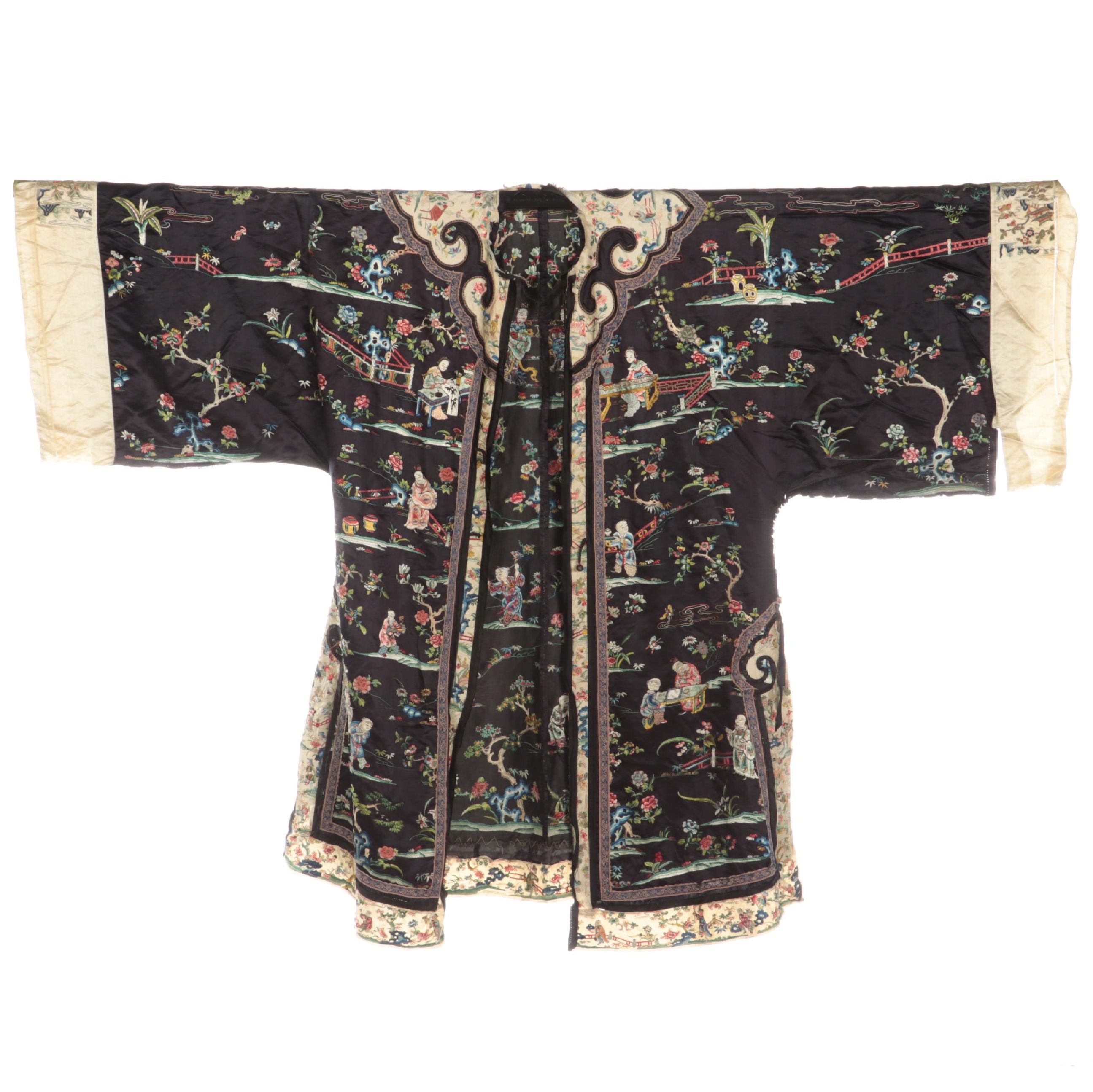Women's Chinese Figural Embroidered Informal Robe, Late Qing Dynasty Period