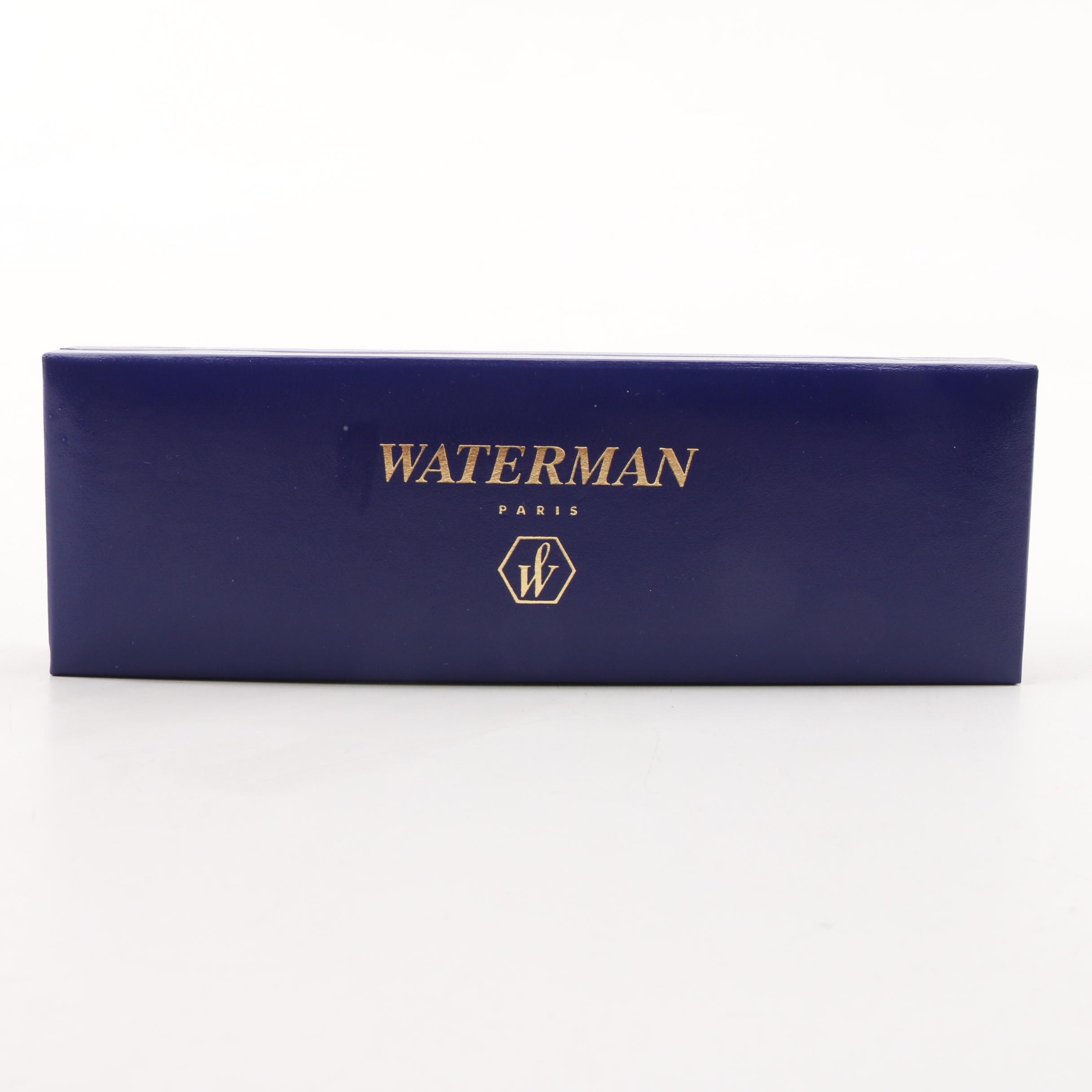 Waterman of Paris Ideal Black and Gold Fountain Pen with Case