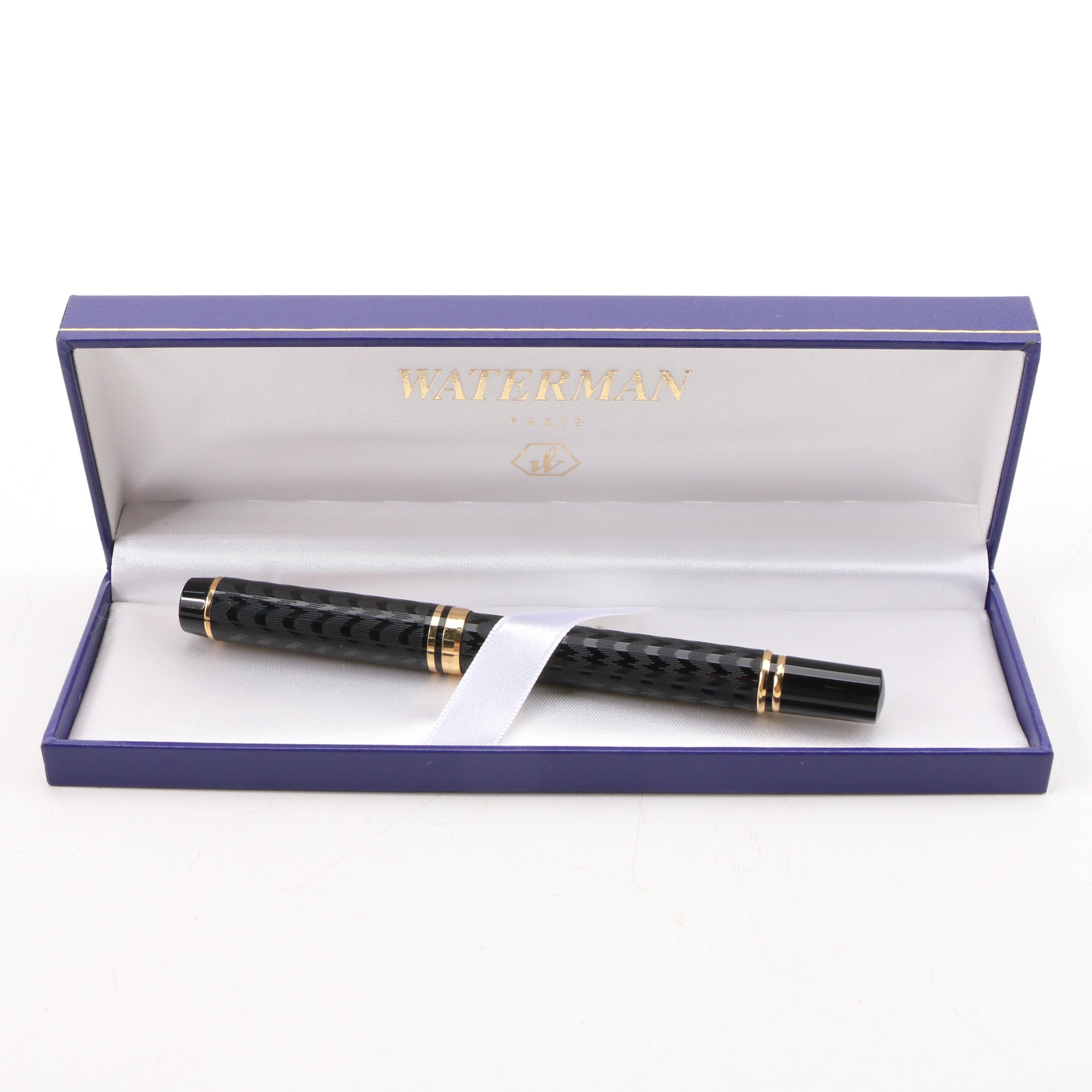 Waterman of Paris Ideal Black and Gold Fountain Pen with Case