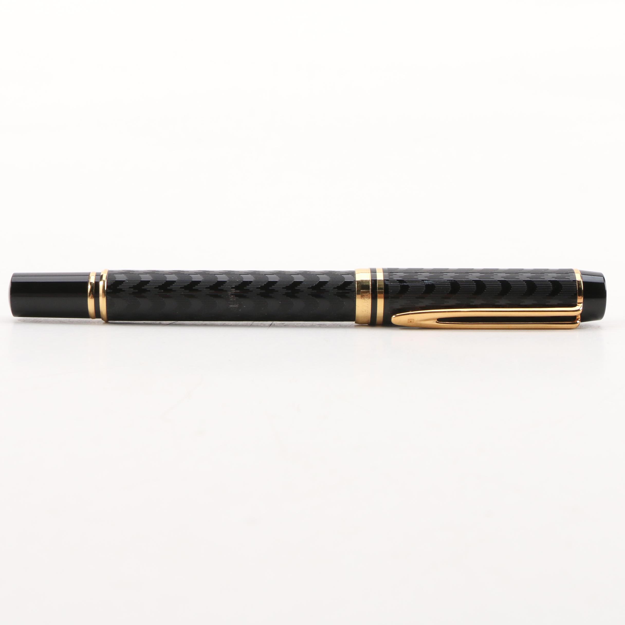 Waterman of Paris Ideal Black and Gold Fountain Pen with Case