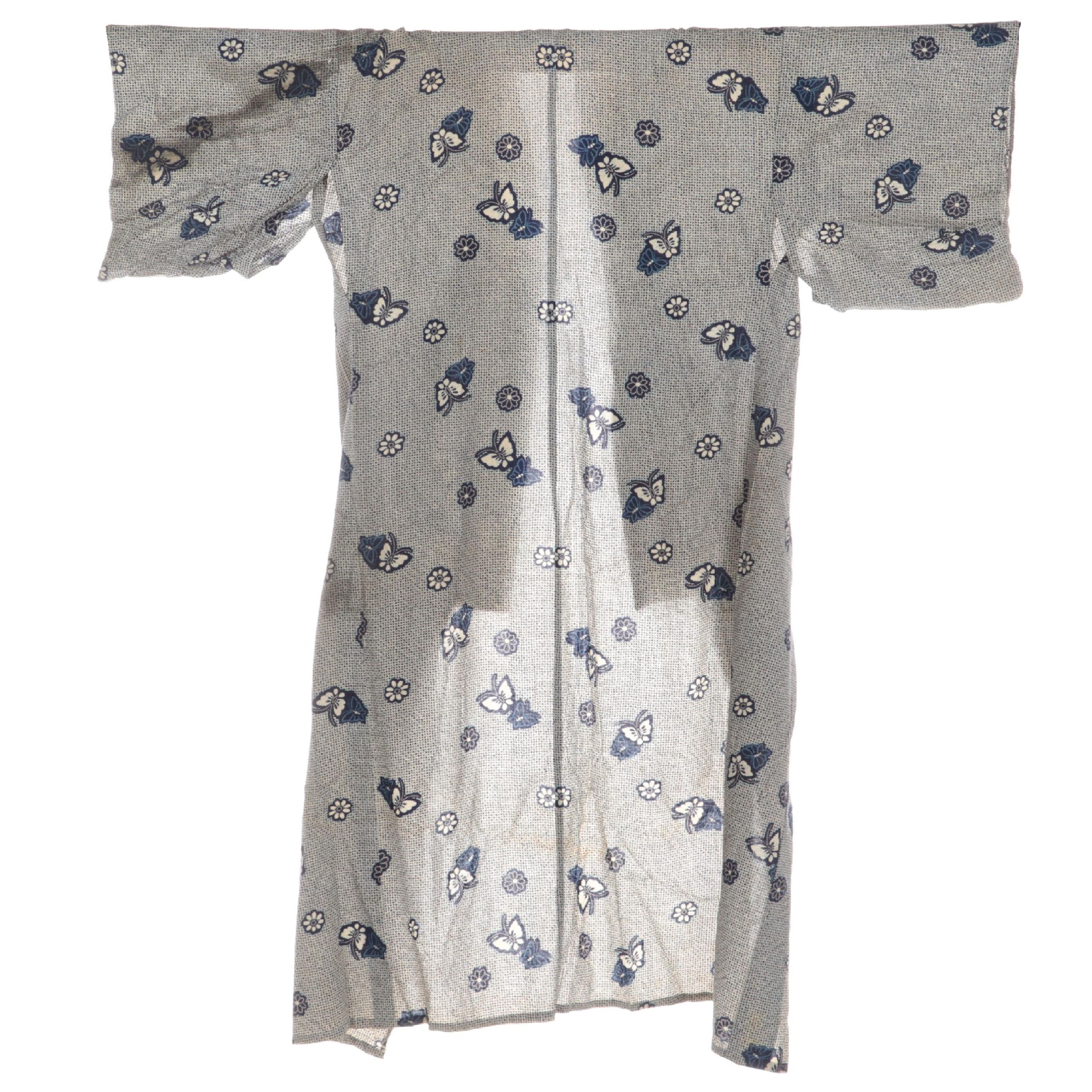 Shibori Yukata with Hana and Cho Pattern, Meiji Period