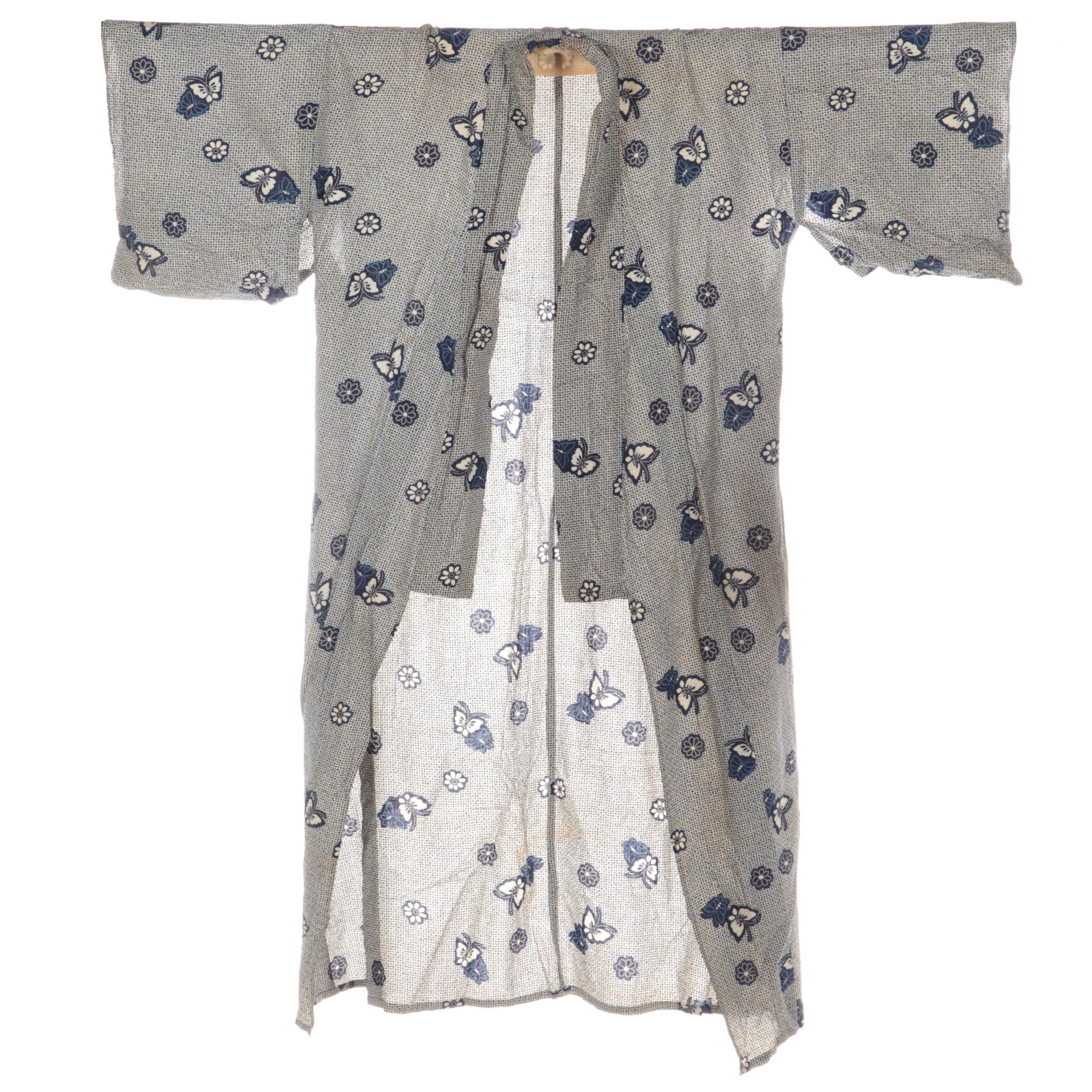 Shibori Yukata with Hana and Cho Pattern, Meiji Period