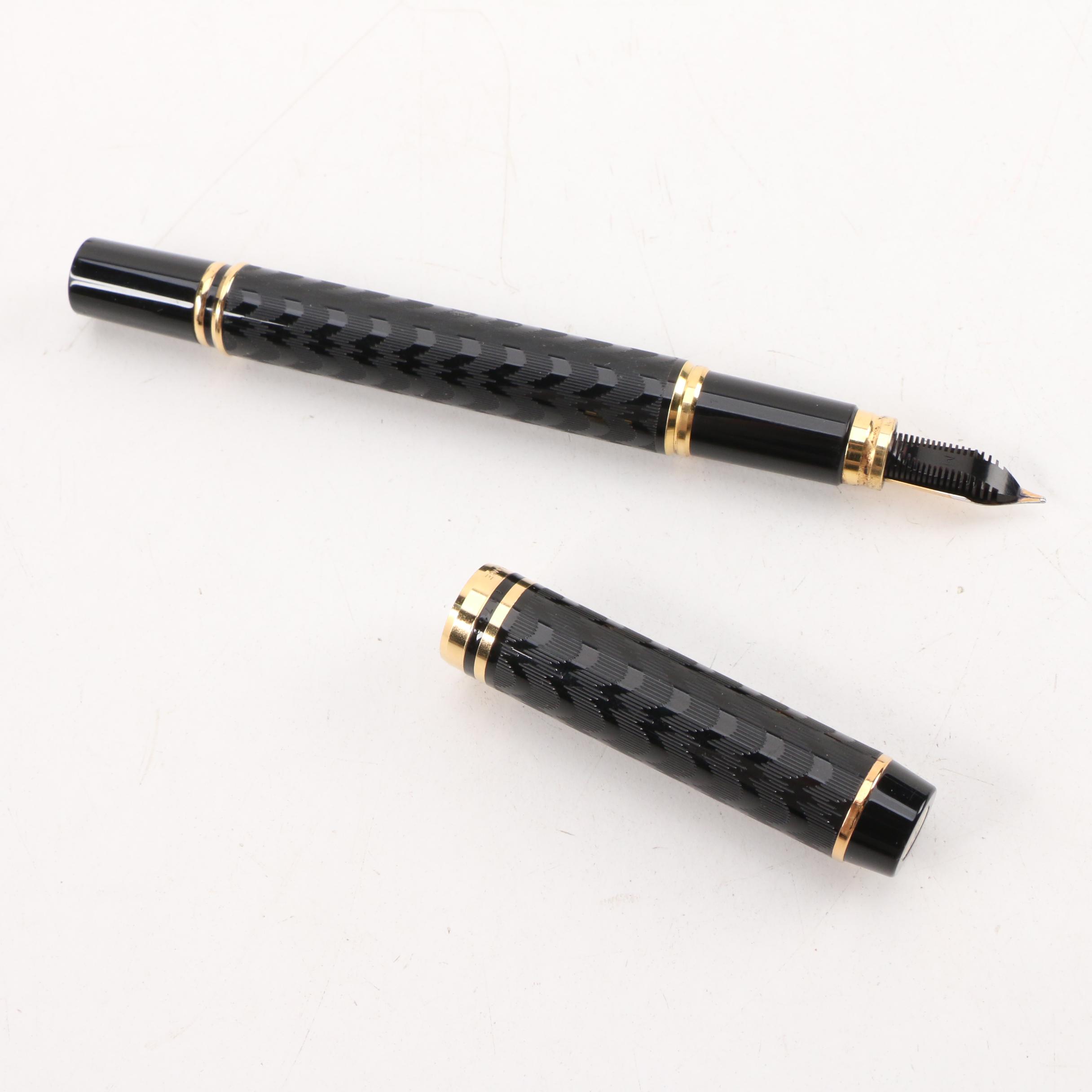 Waterman of Paris Ideal Black and Gold Fountain Pen with Case