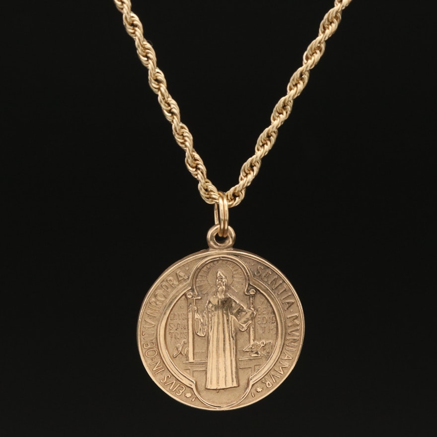 14K Religious Medallion Pendant on 10K Chain Necklace