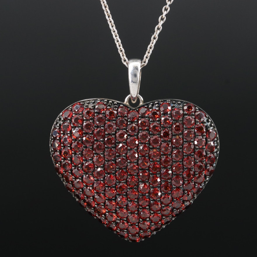 Sterling Pavé Cubic Zirconia Heart Pendant Necklace