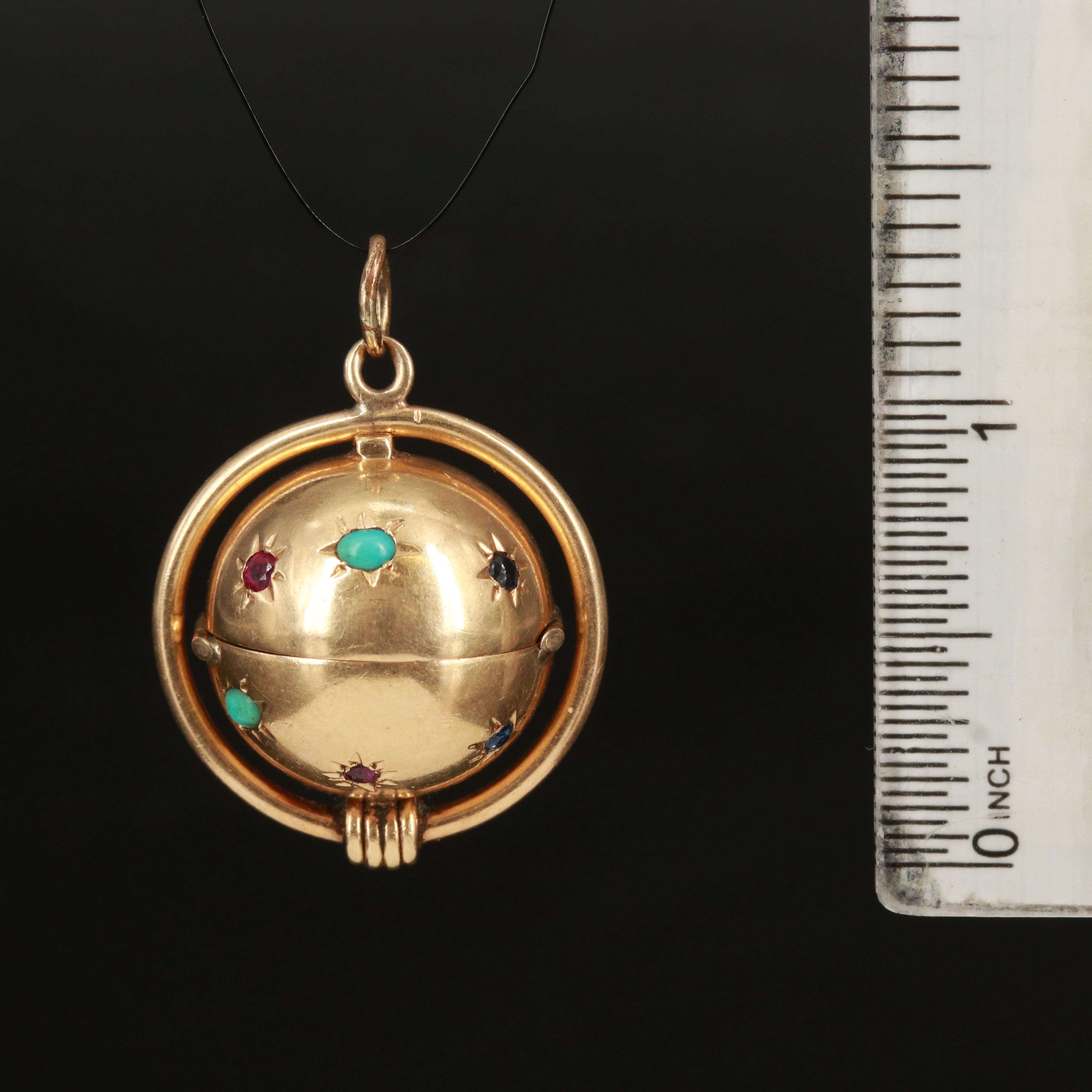 Vintage Jost 14K Photo Locket Orb Including Ruby, Sapphire and Diamond