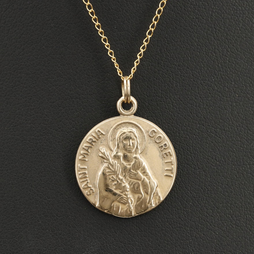 14K Saint Maria Goretti Pendant Necklace