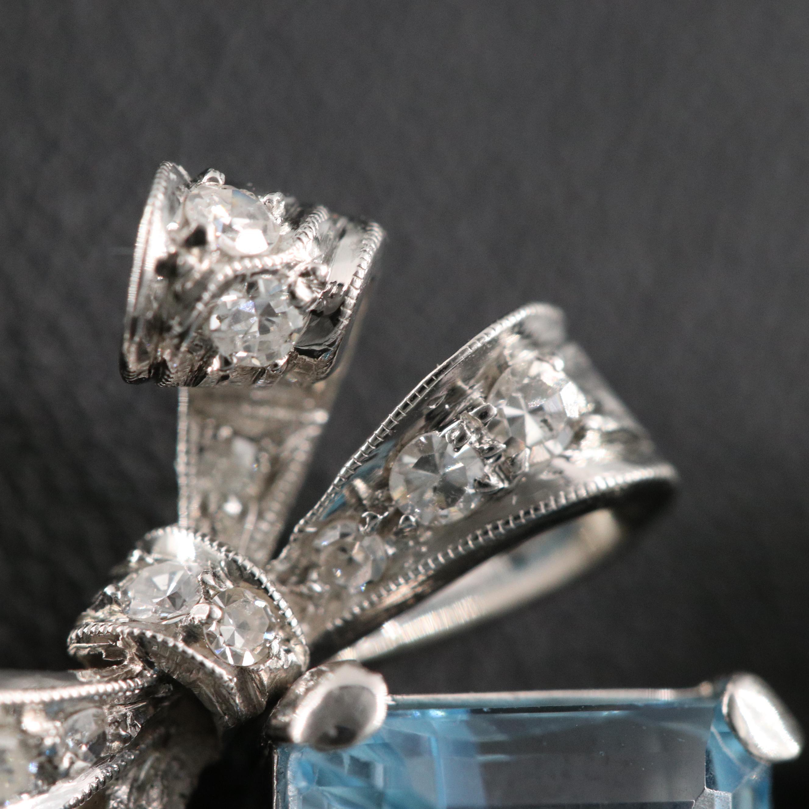 Retro Platinum 8.80 CTW Aquamarine and Diamond Ribbon Earrings