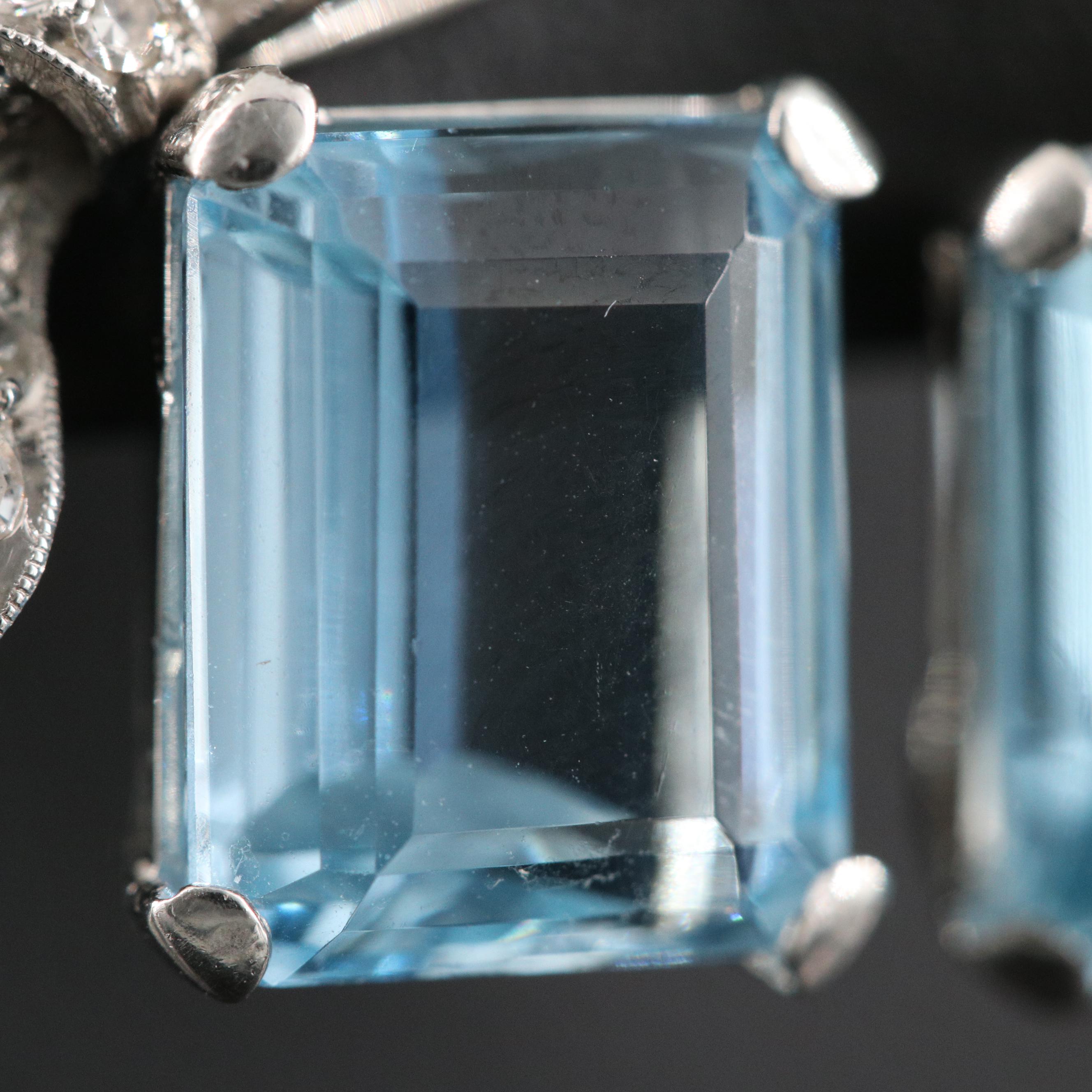 Retro Platinum 8.80 CTW Aquamarine and Diamond Ribbon Earrings