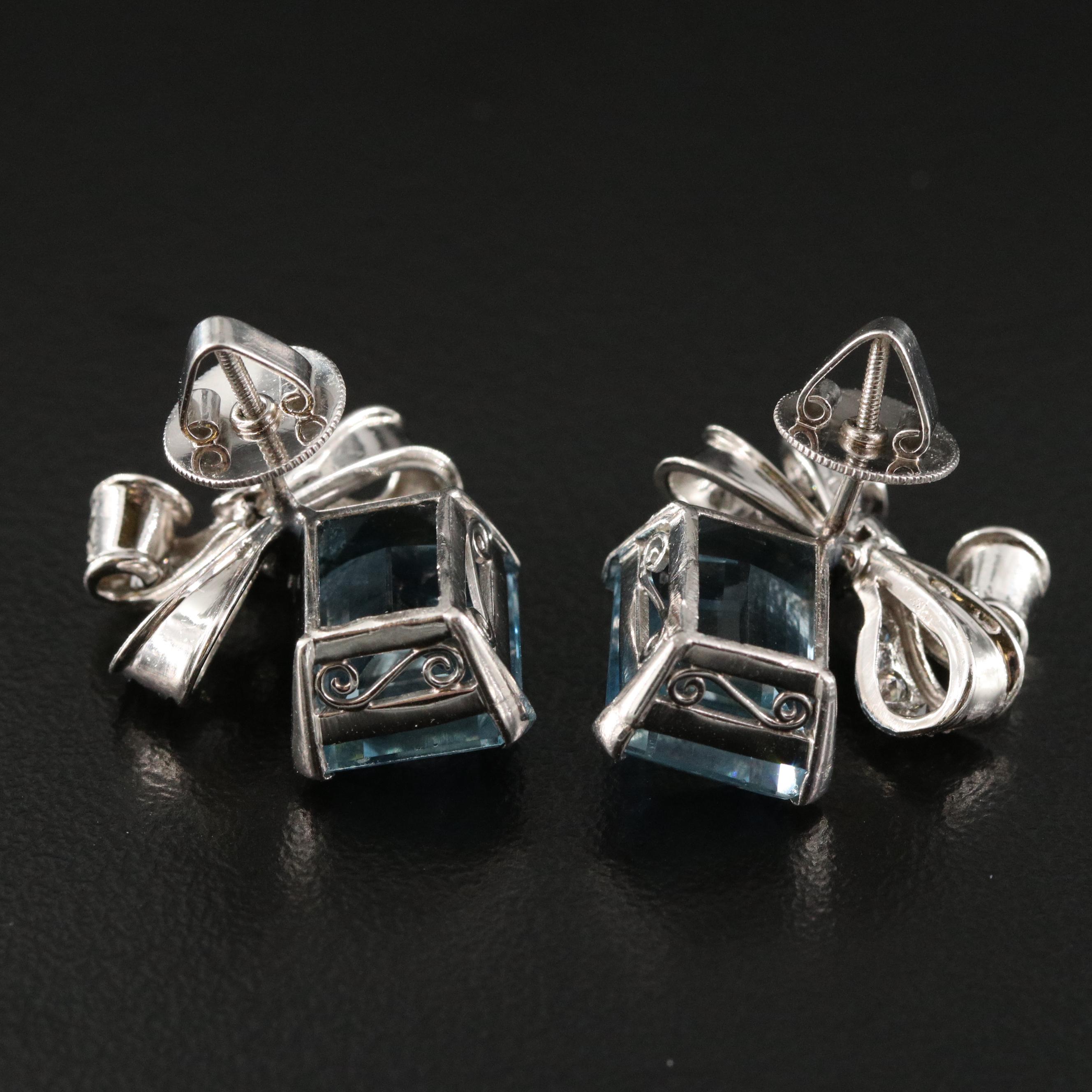 Retro Platinum 8.80 CTW Aquamarine and Diamond Ribbon Earrings
