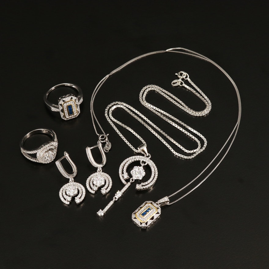 Sterling Necklaces, Rings and Earrings Including Spinel and Cubic Zirconia