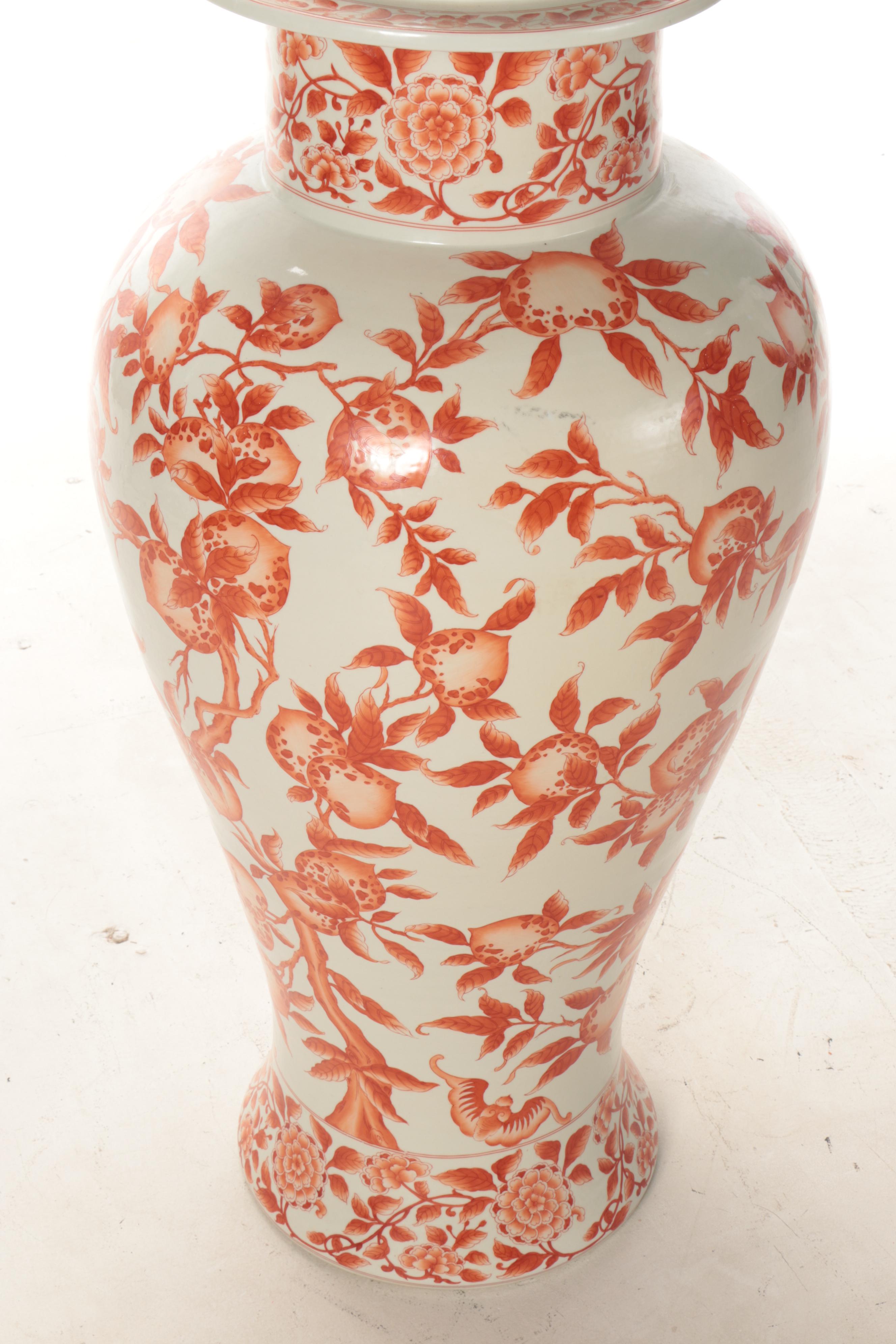 Chinese Porcelain Rust Colored  Hand-Painted Porcelain  Floor Temple Jar