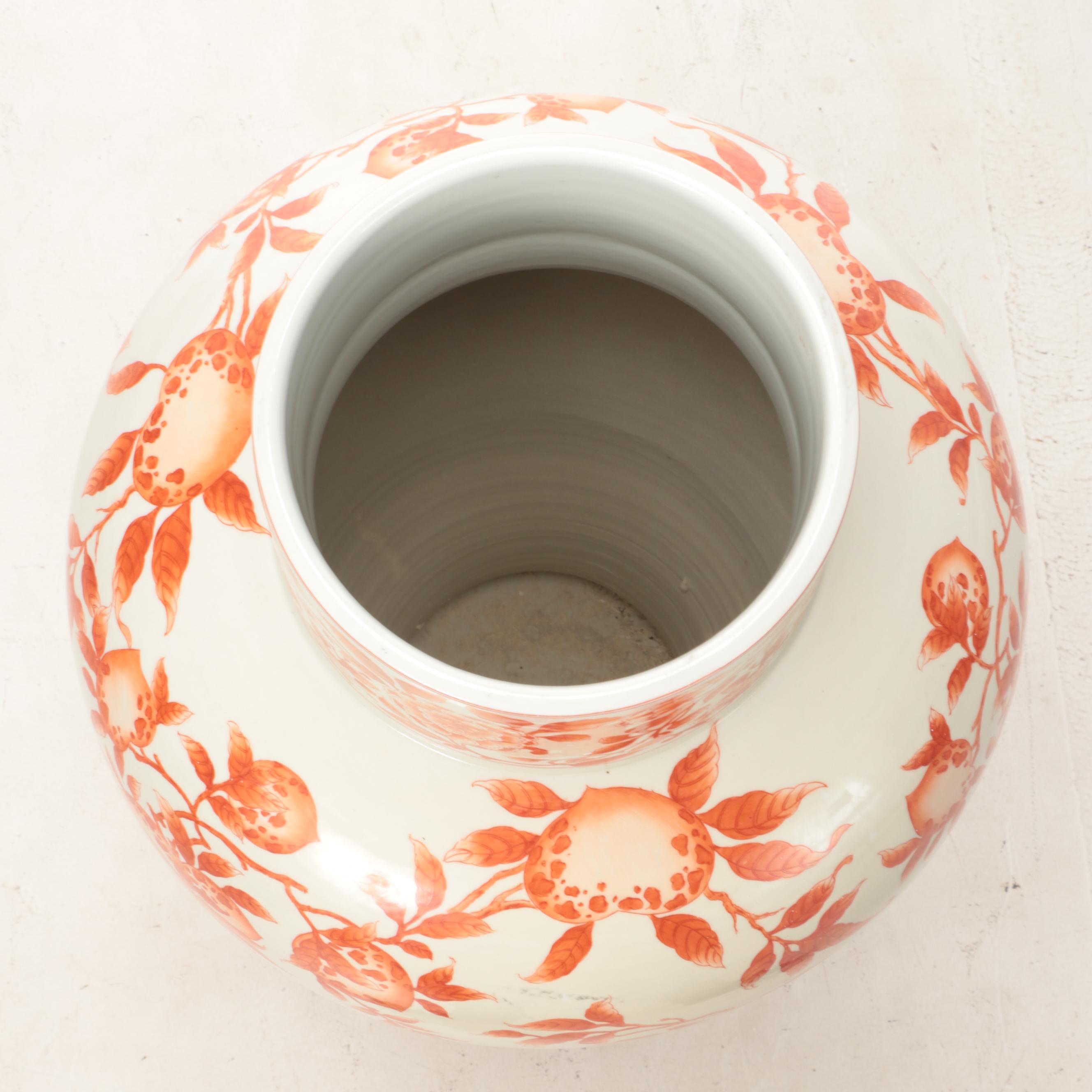 Chinese Porcelain Rust Colored  Hand-Painted Porcelain  Floor Temple Jar