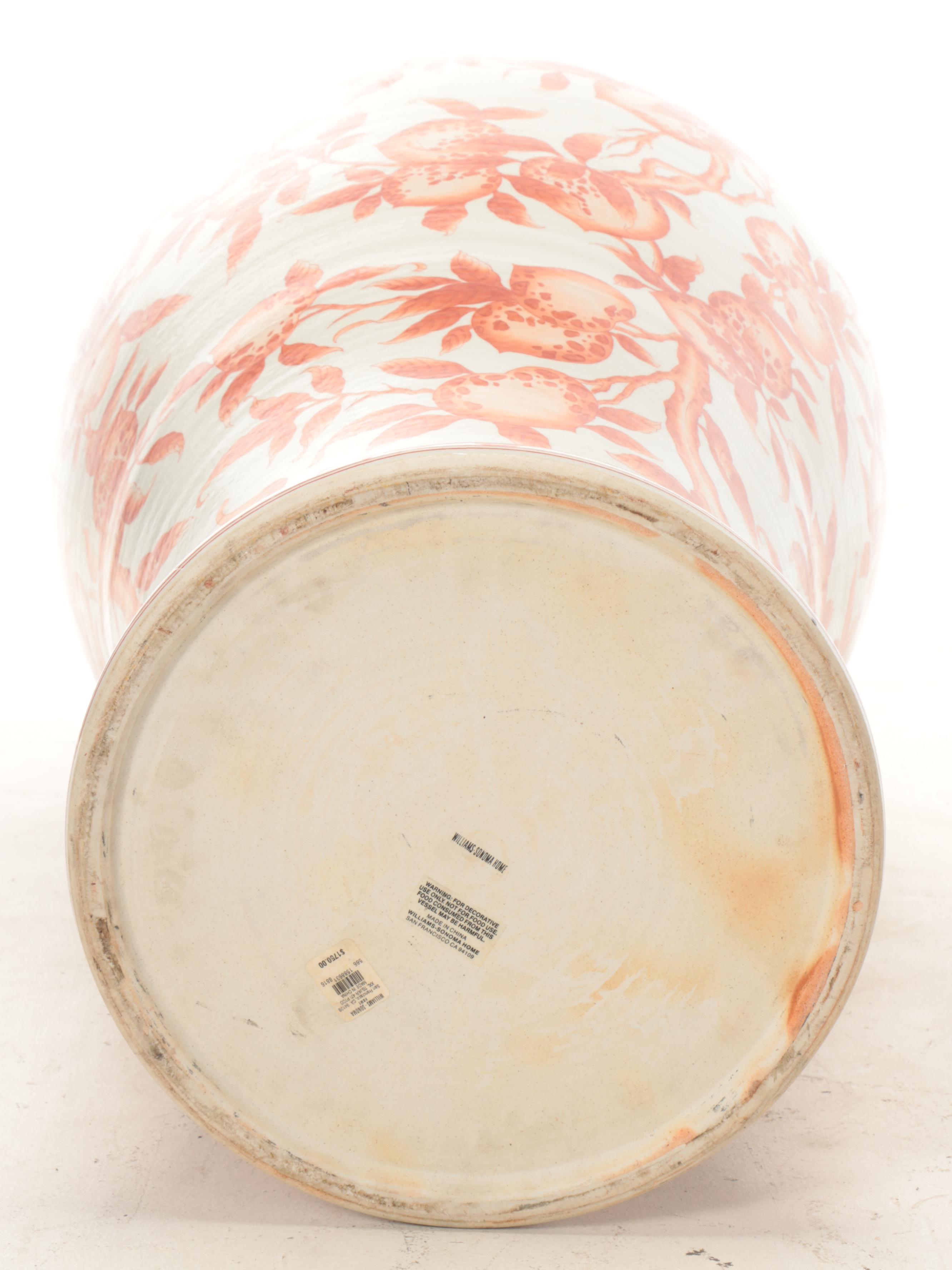 Chinese Porcelain Rust Colored  Hand-Painted Porcelain  Floor Temple Jar