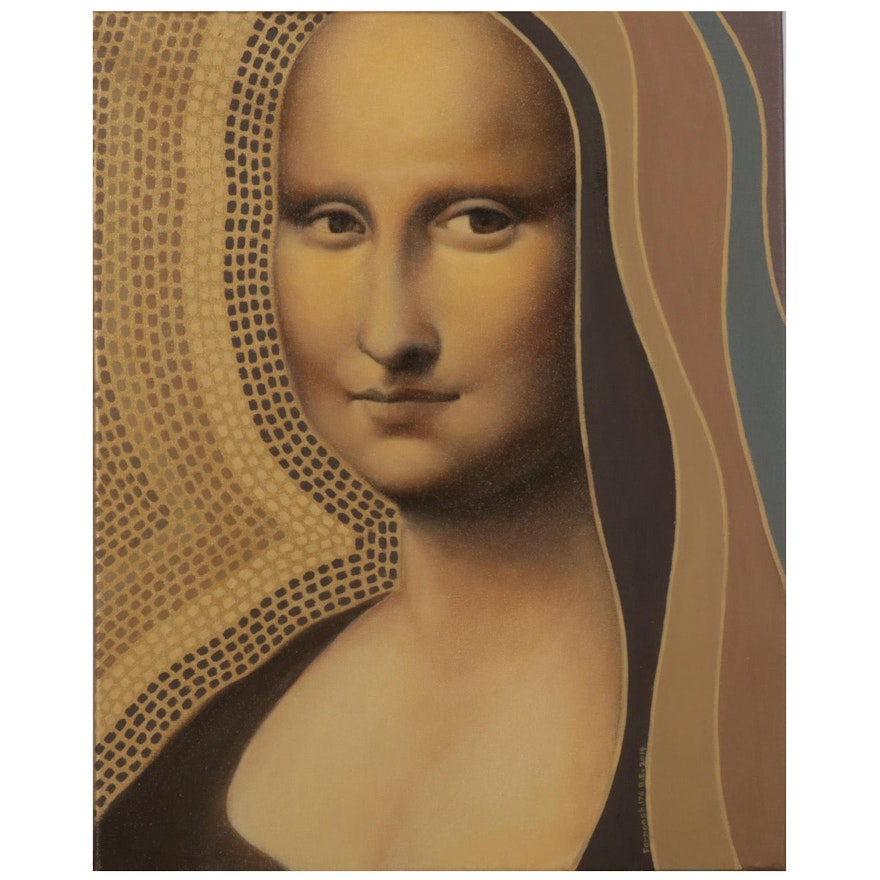 Farnoosh Lanjani Oil Painting Inspired by da Vinci "La Gioconda," 2019
