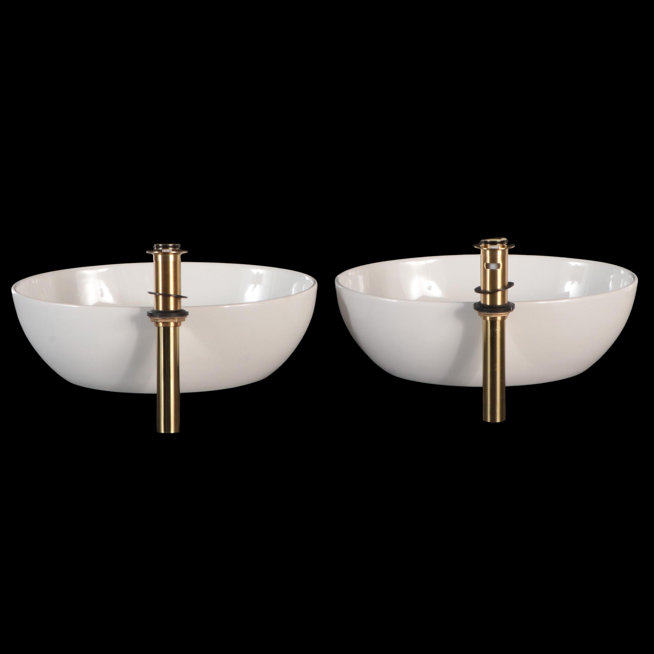 Oval Fireclay Vessel Sinks with Polished Brass Finish Pop-Up Bathroom Drain