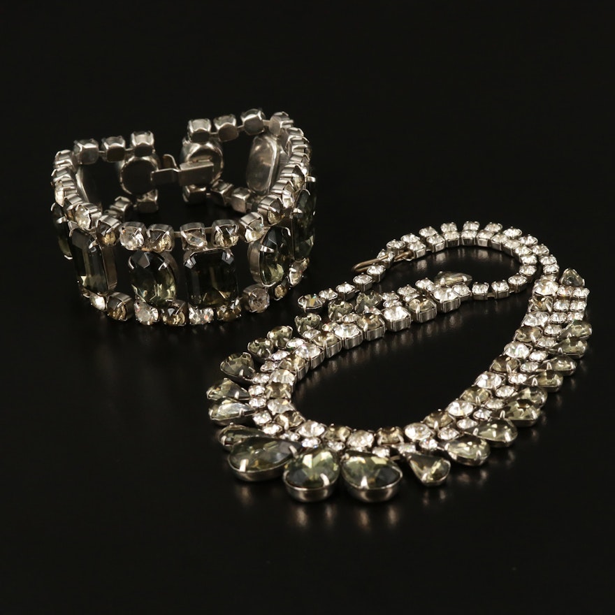 Rhinestone Necklace and Bracelet Set