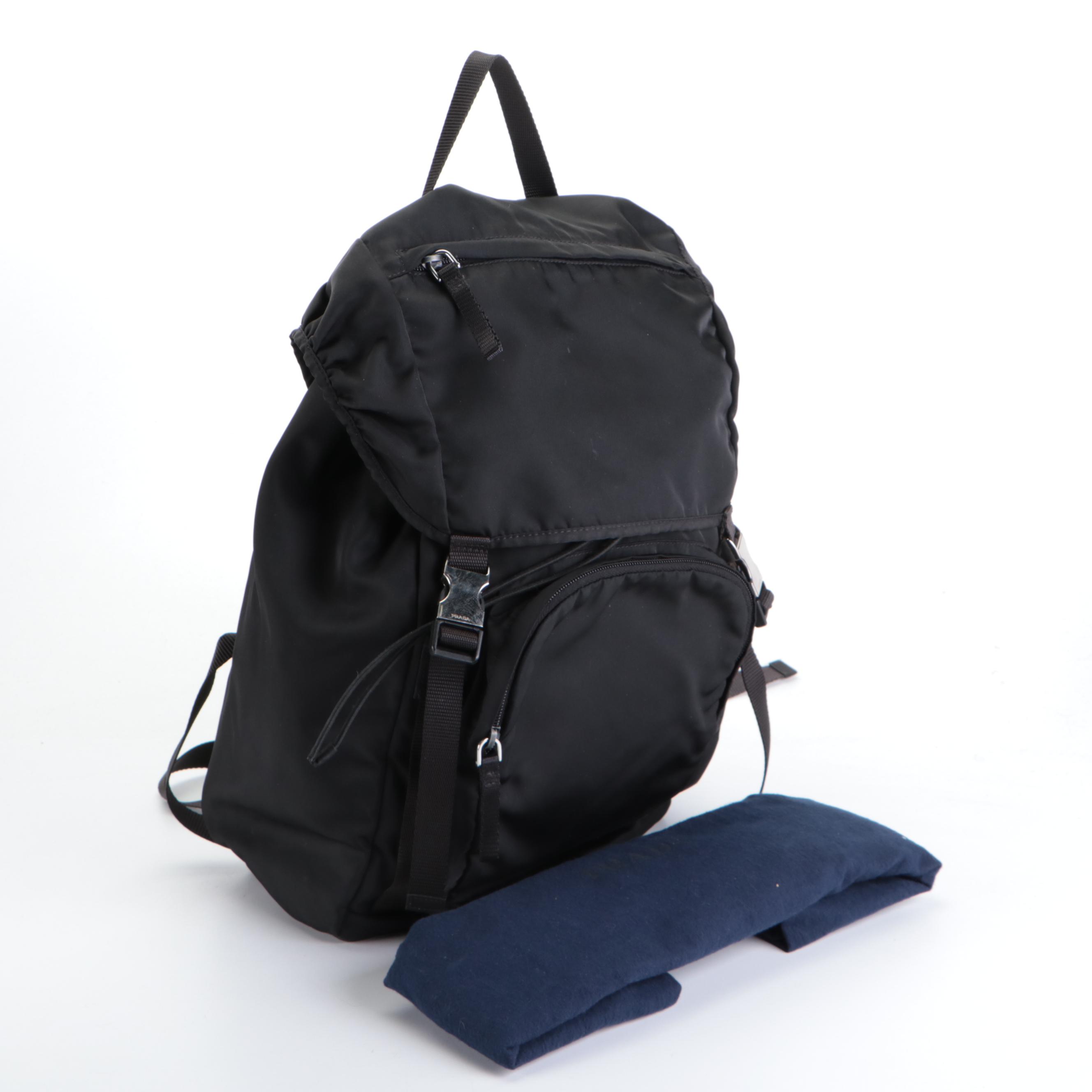 Prada Double-Buckle Backpack in Black Tessuto Nylon