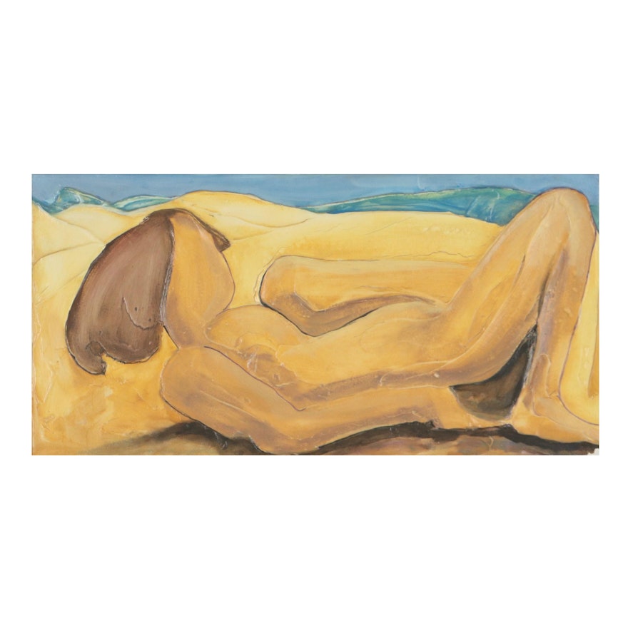 Heather Mingo Mixed Media Painting "Nude on the Beach," 2002