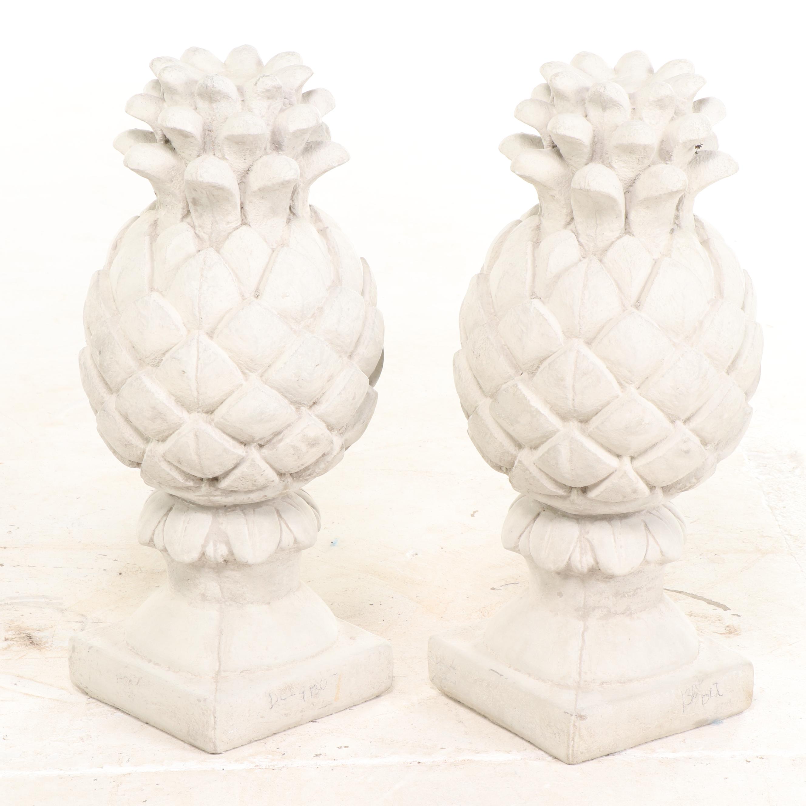 Pair of Cast Concrete Pineapple Garden Statues