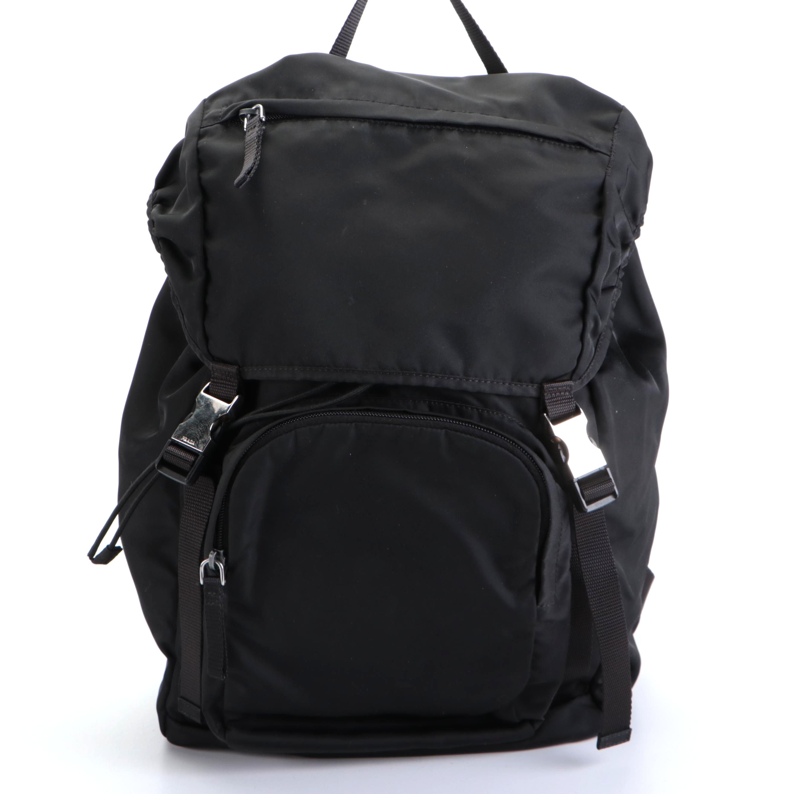 Prada Double-Buckle Backpack in Black Tessuto Nylon