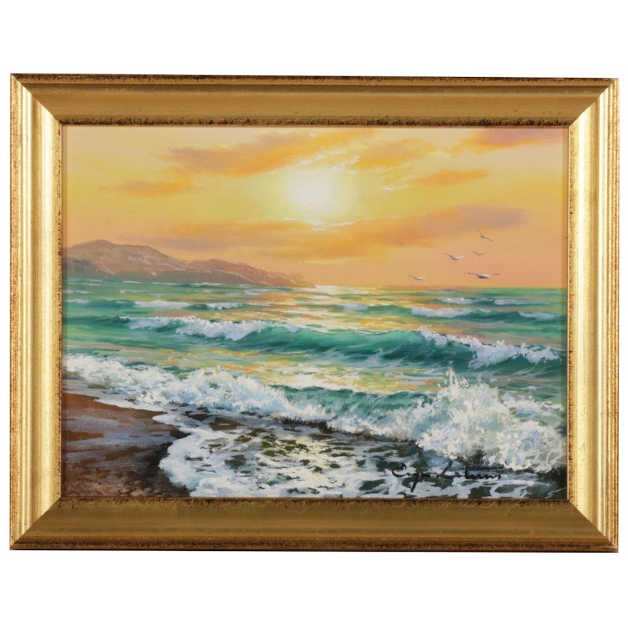 Jevgenijus Litvinas Coastal Sunset Oil Painting "Seacoast," 2021