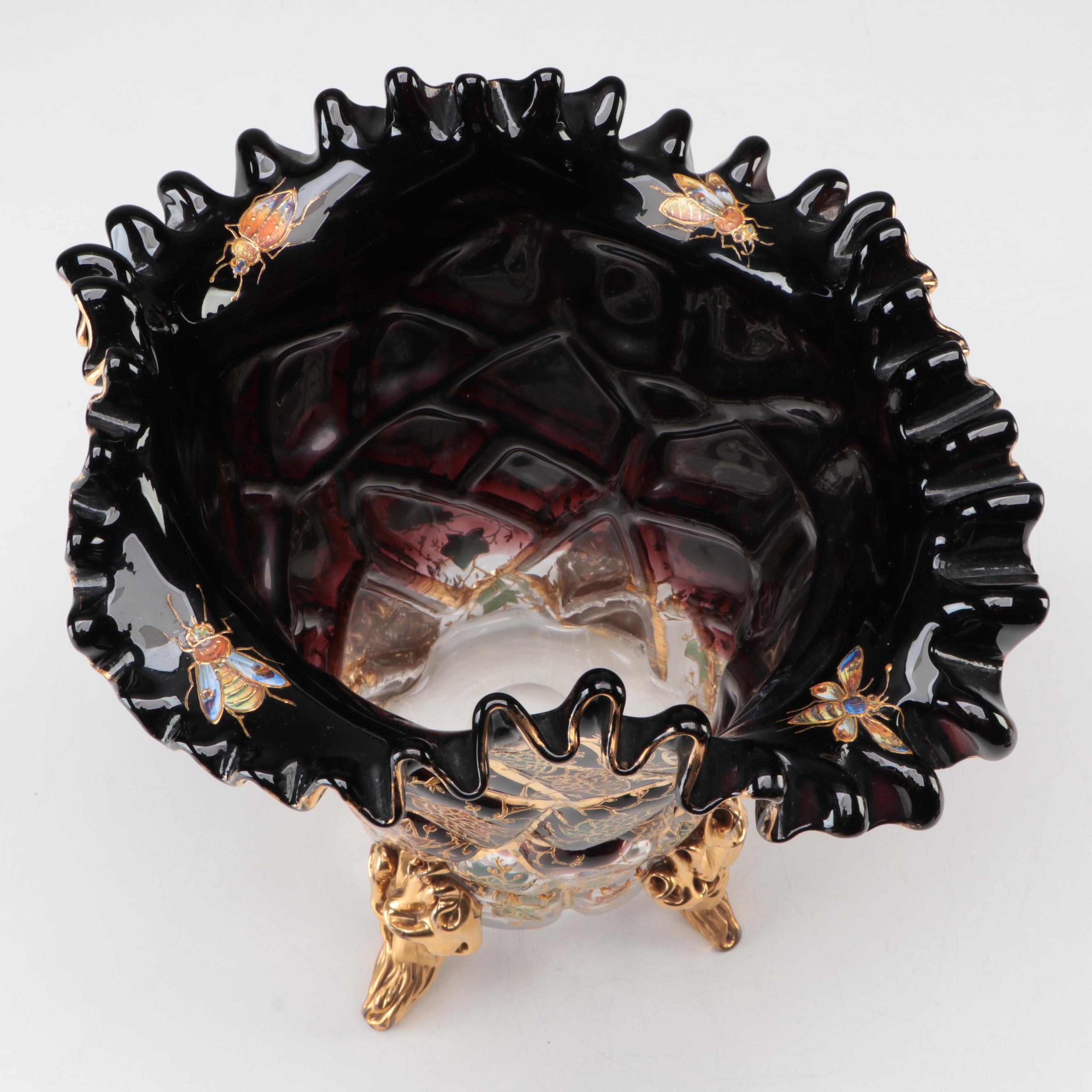 Moser Glass Vase with Enameled Insects and Leaves, Late 19th/Early 20th Century