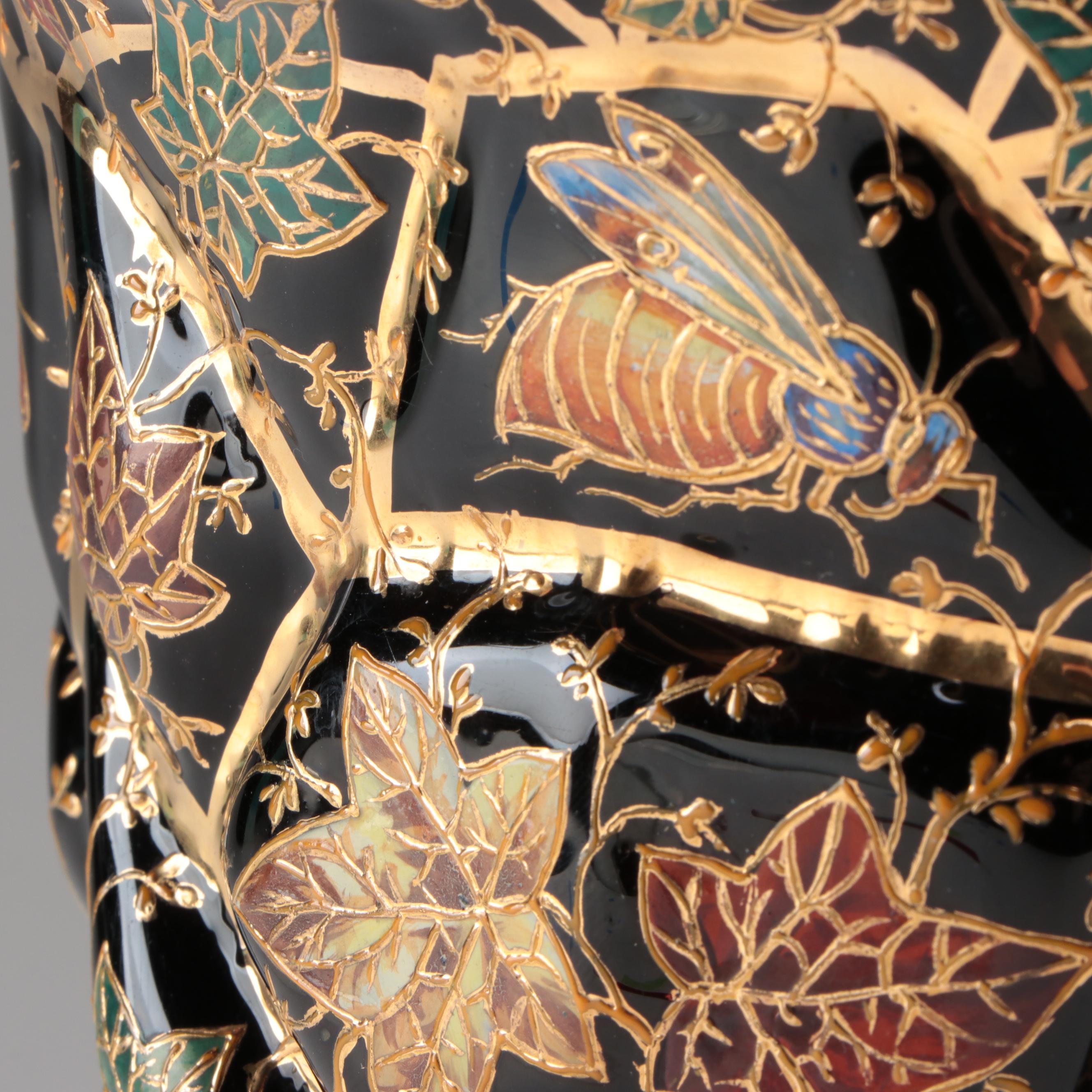 Moser Glass Vase with Enameled Insects and Leaves, Late 19th/Early 20th Century