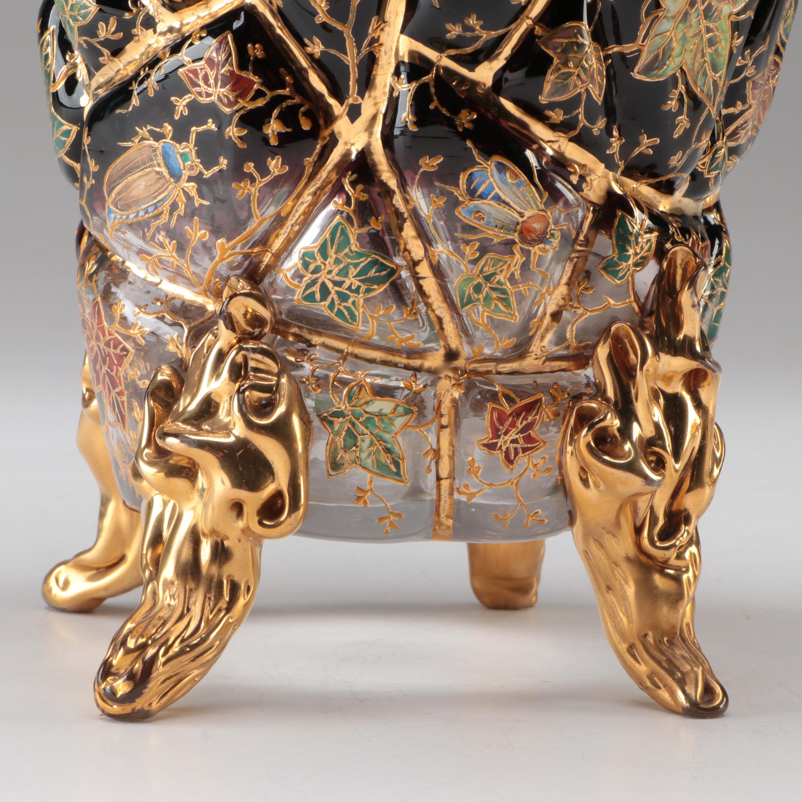 Moser Glass Vase with Enameled Insects and Leaves, Late 19th/Early 20th Century