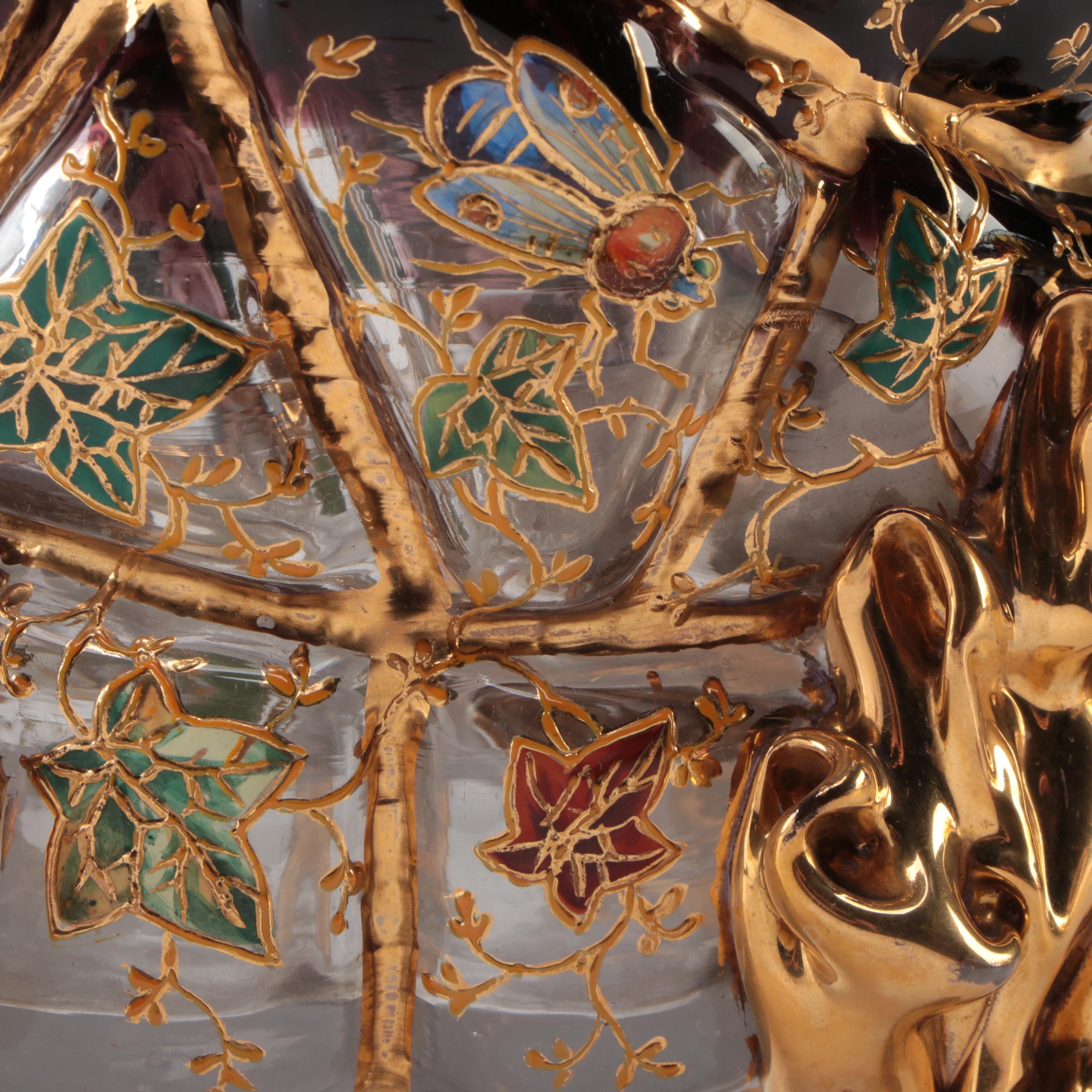 Moser Glass Vase with Enameled Insects and Leaves, Late 19th/Early 20th Century