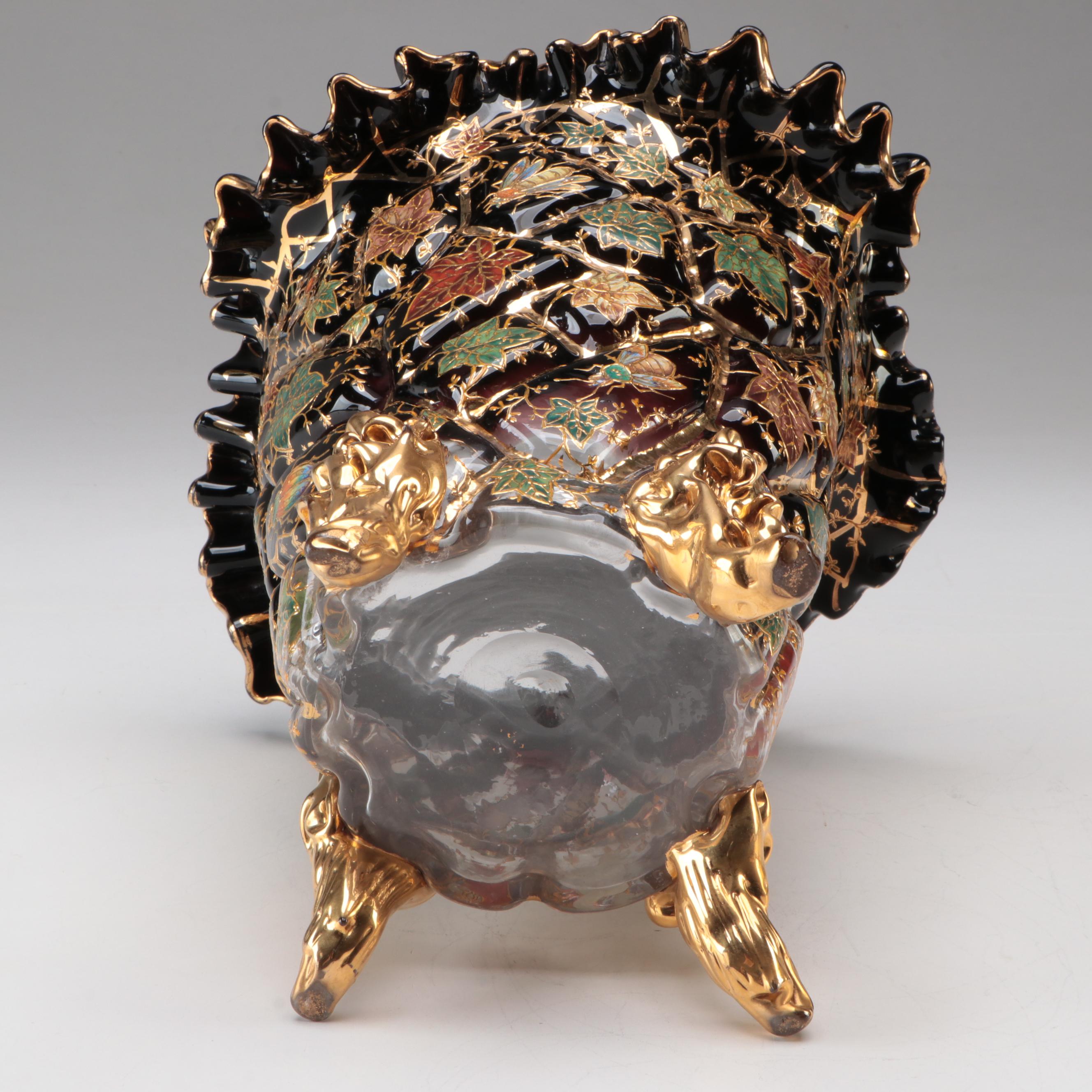 Moser Glass Vase with Enameled Insects and Leaves, Late 19th/Early 20th Century