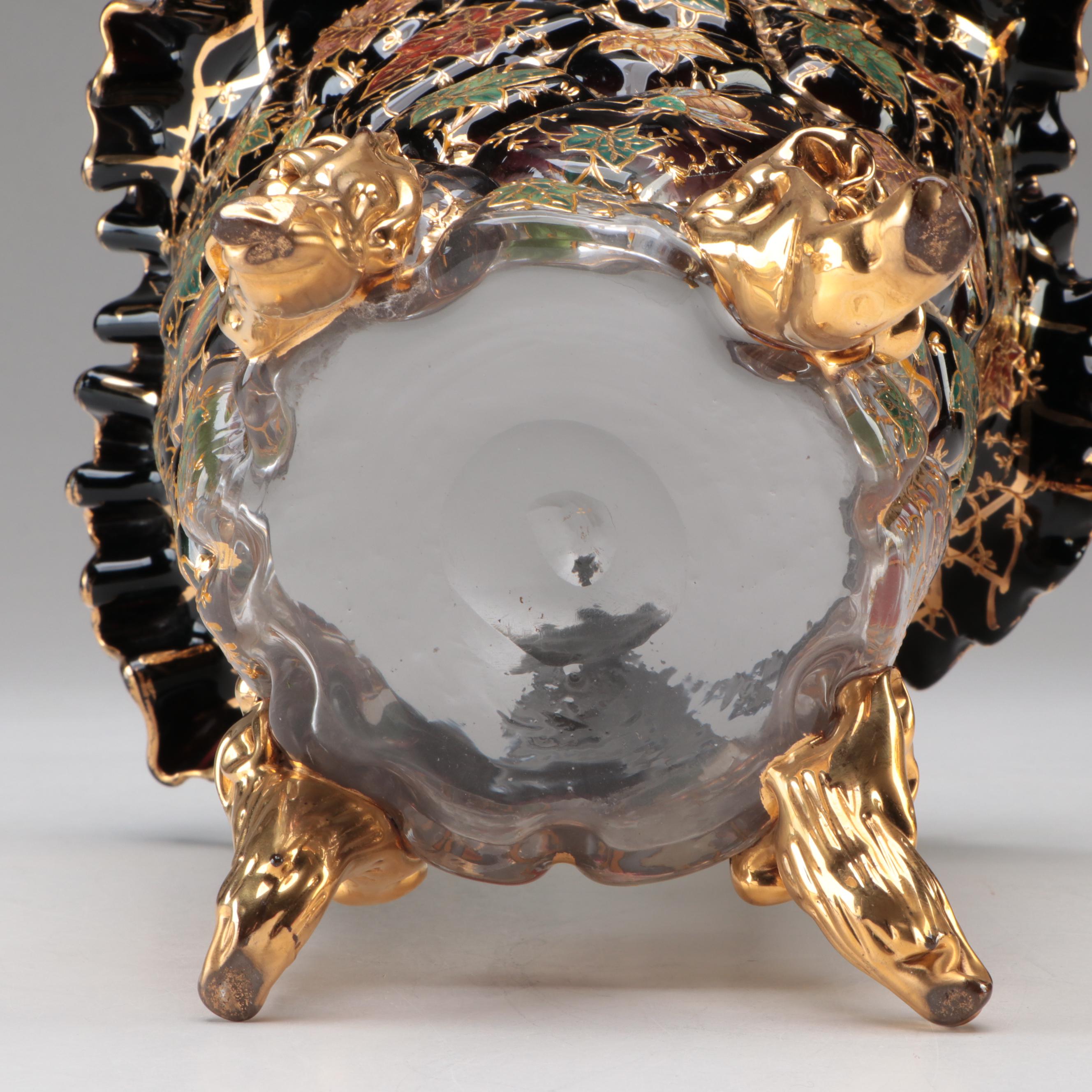 Moser Glass Vase with Enameled Insects and Leaves, Late 19th/Early 20th Century