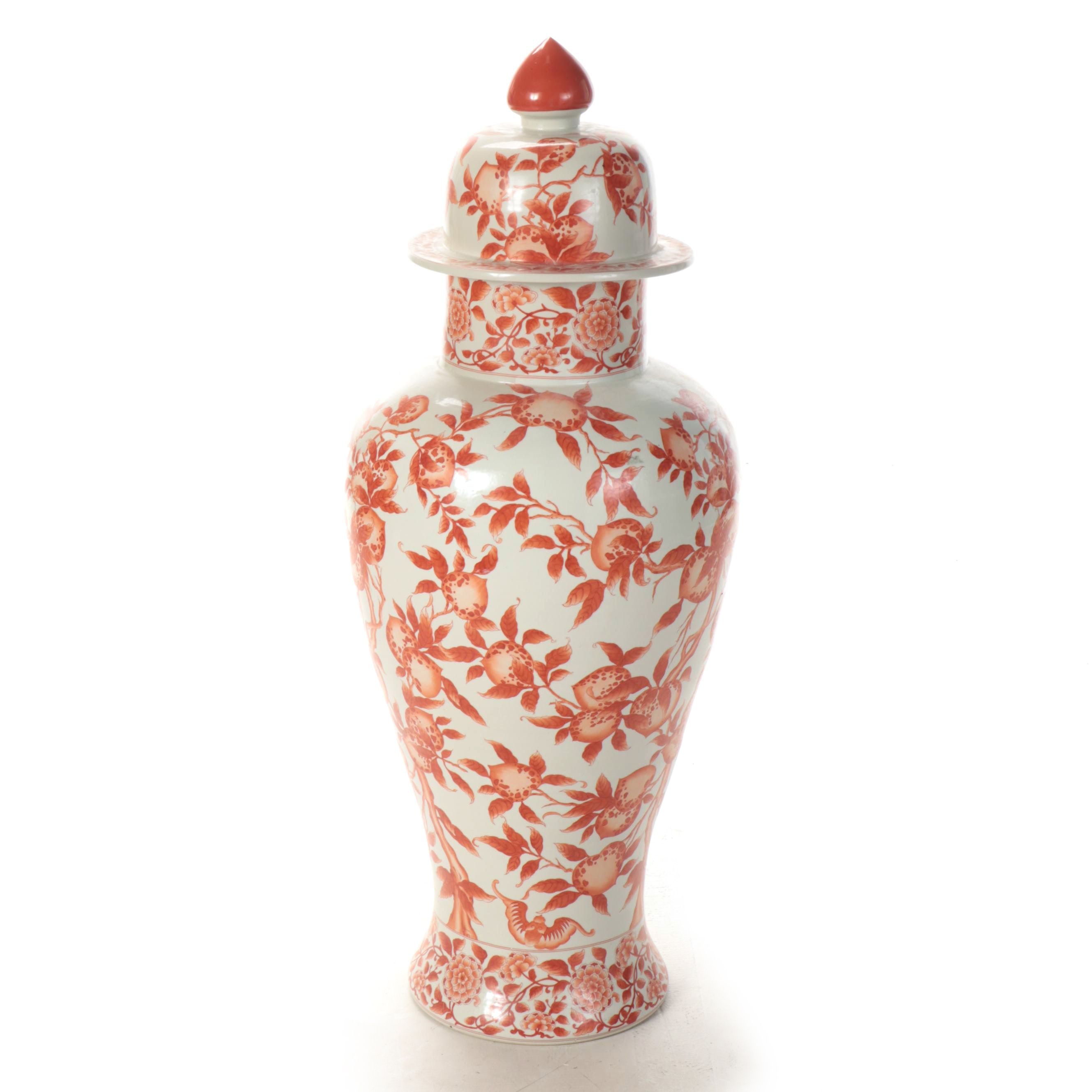 Chinese Porcelain Rust Colored  Hand-Painted Porcelain  Floor Temple Jar