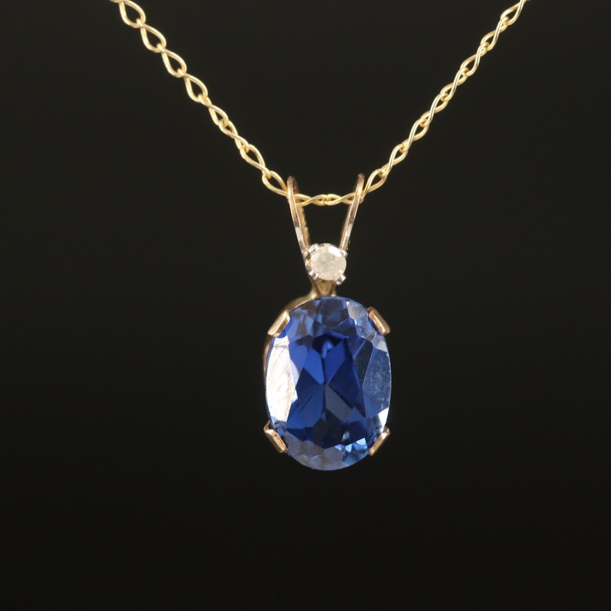 10K Sapphire and Diamond Pendant Necklace