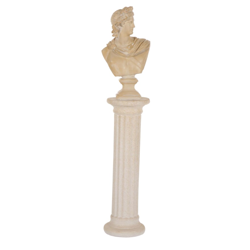 Plaster Figural Bust of Apollo With Pedestal