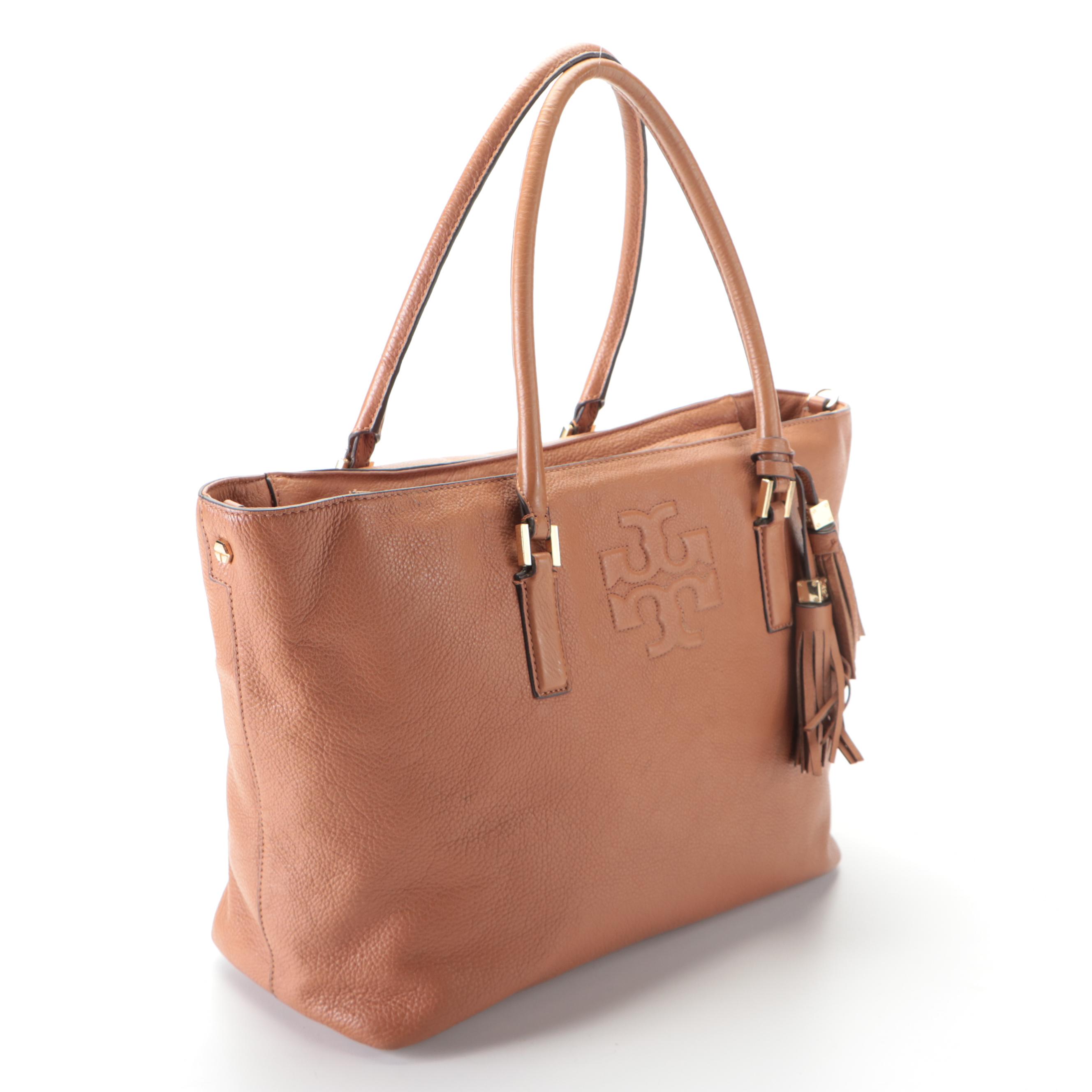 Tory Burch Brown Pebble Grain Leather Tassel Tote Bag