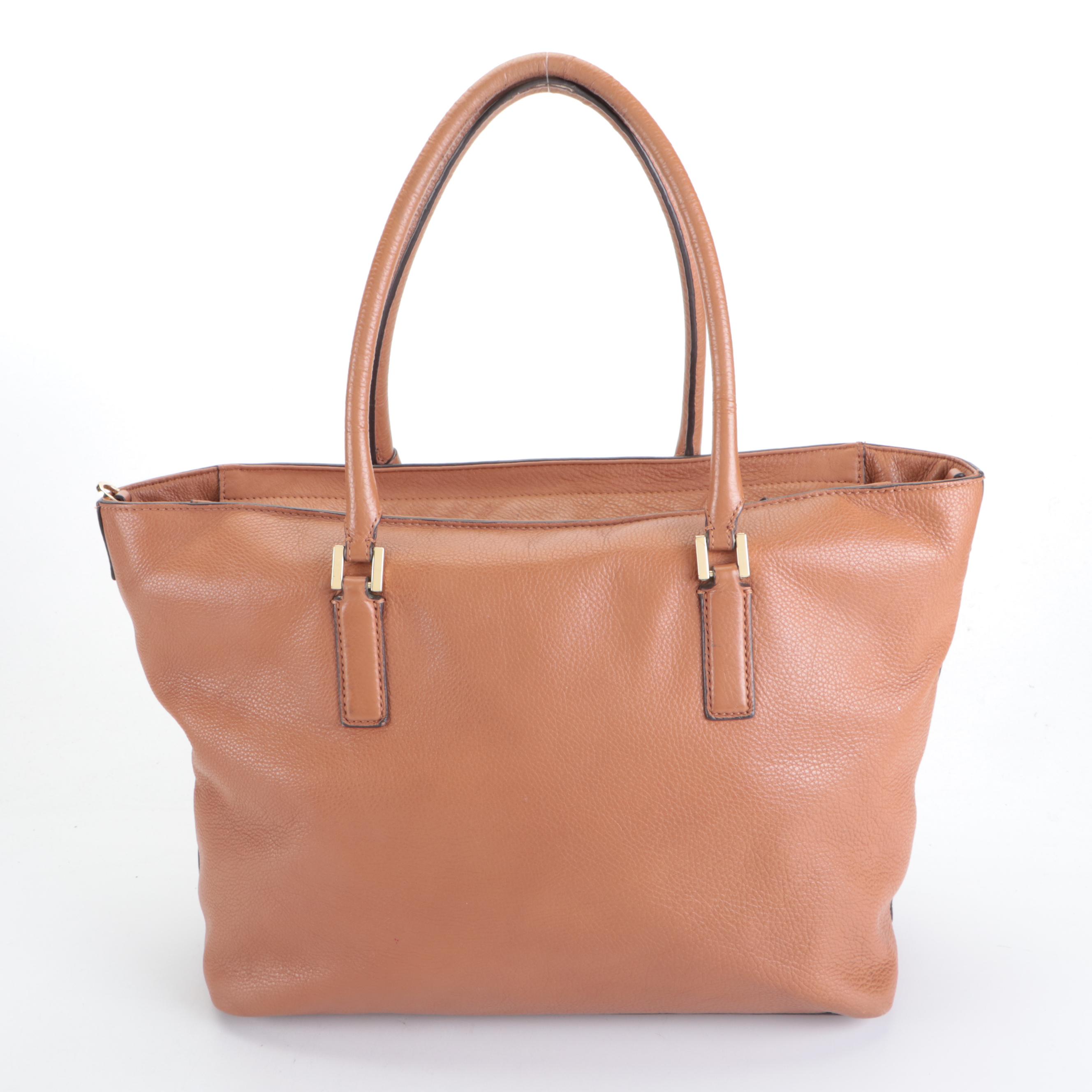 Tory Burch Brown Pebble Grain Leather Tassel Tote Bag