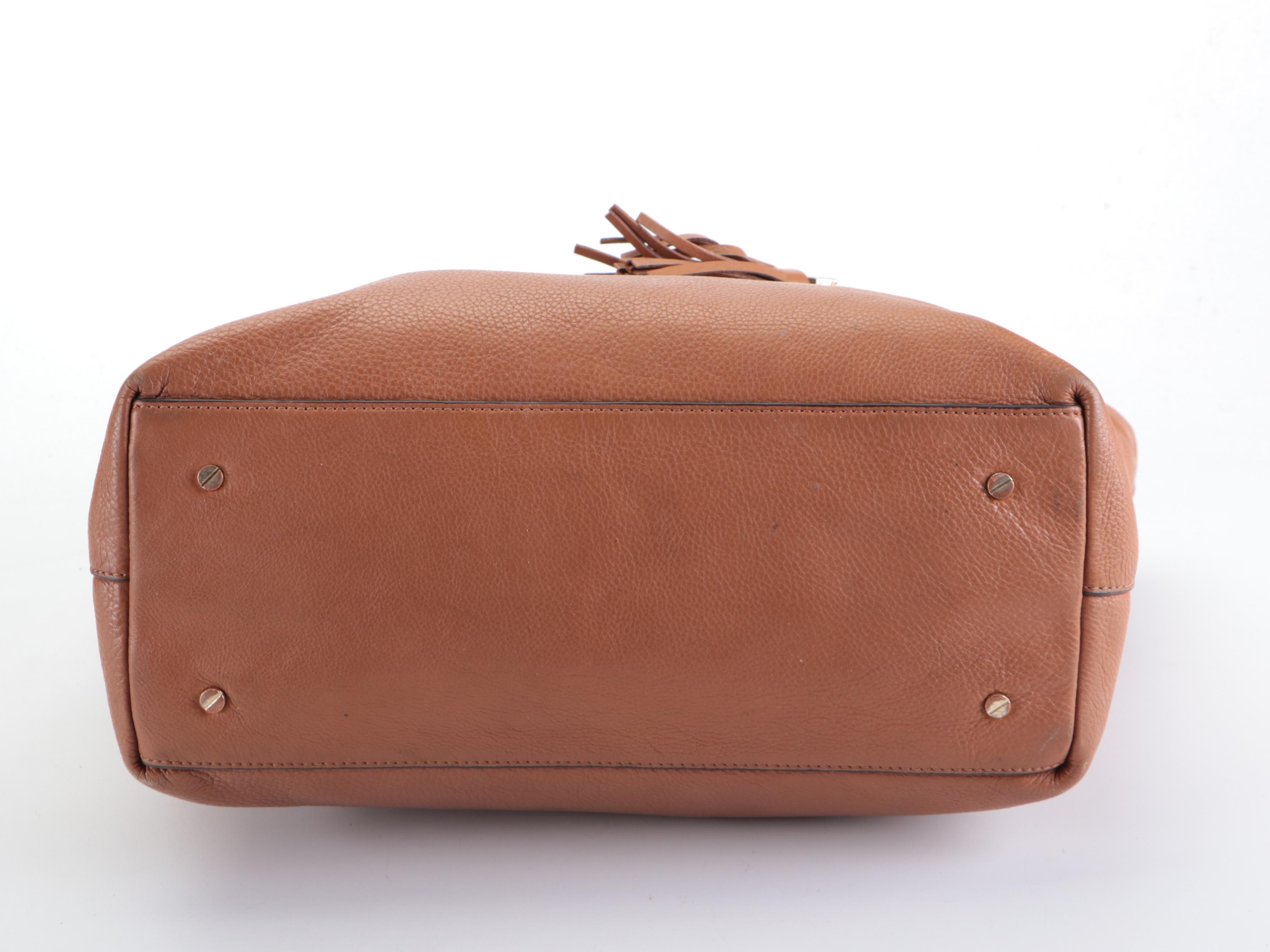 Tory Burch Brown Pebble Grain Leather Tassel Tote Bag