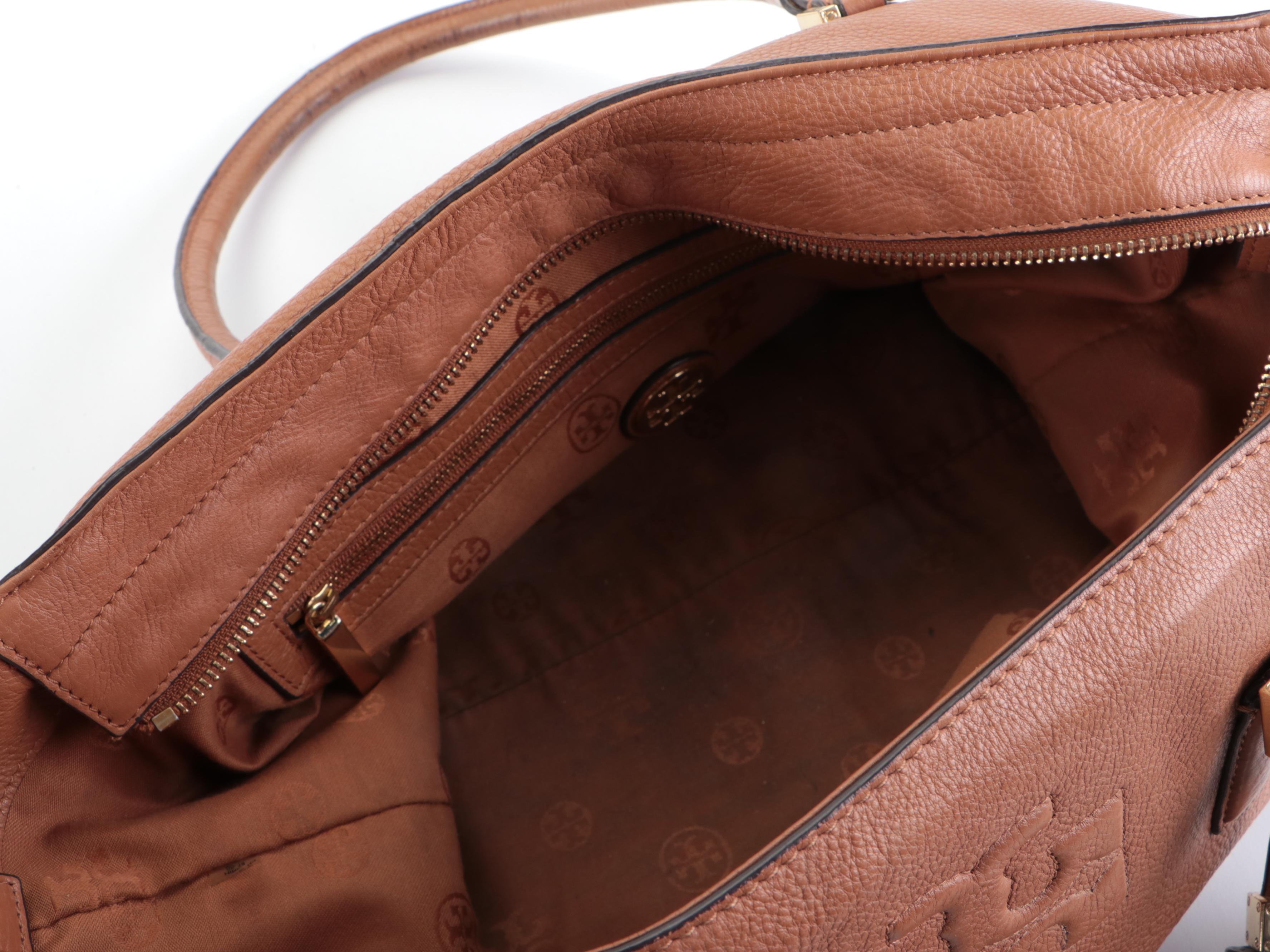 Tory Burch Brown Pebble Grain Leather Tassel Tote Bag