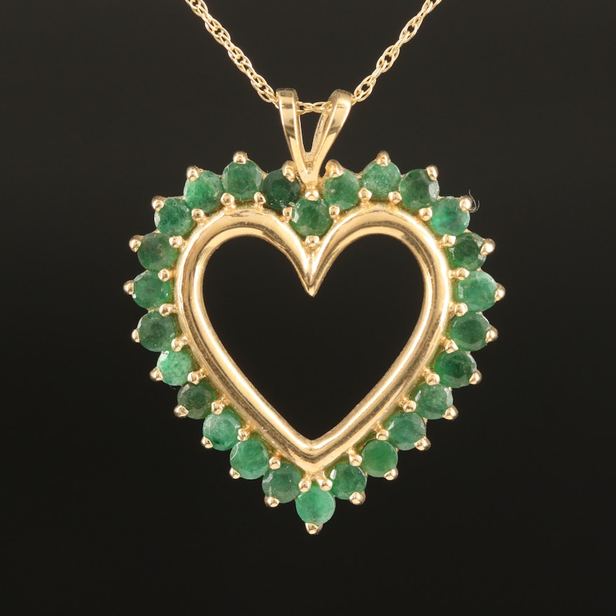 10K Emerald Heart Pendant Necklace