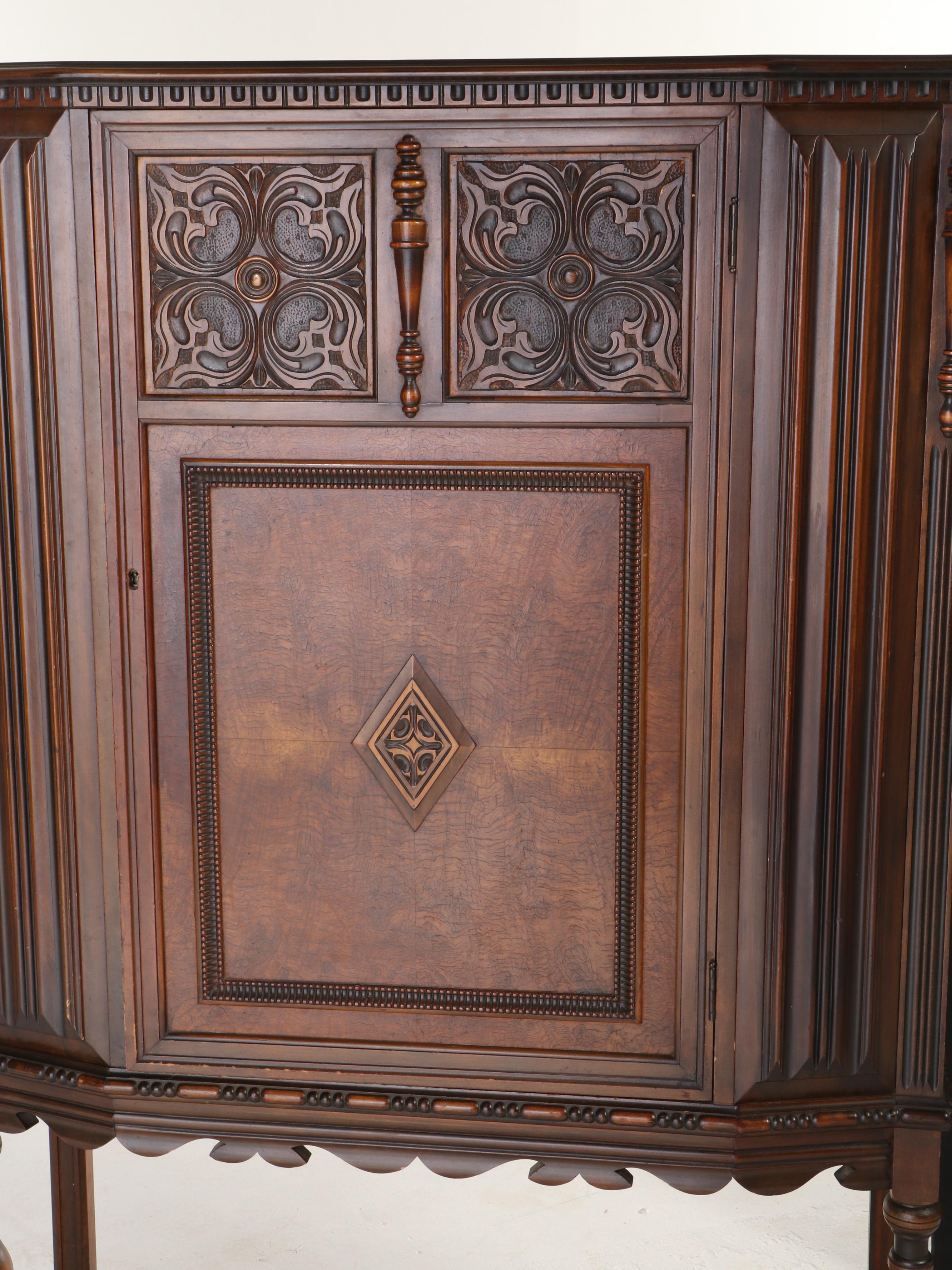 Berkey & Gay Furniture Co. Jacobean Style Walnut and Burl Walnut China Cabinet