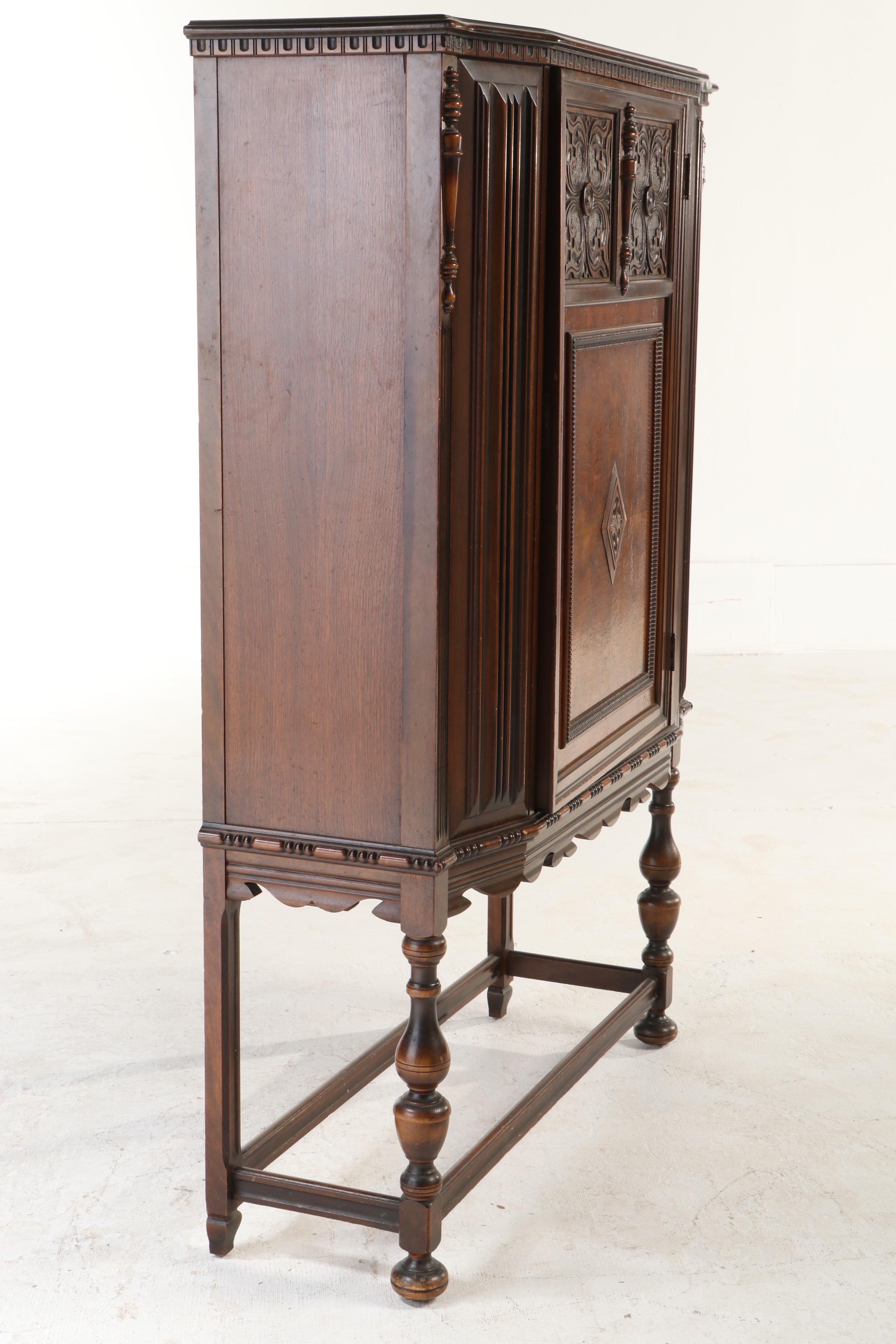 Berkey & Gay Furniture Co. Jacobean Style Walnut and Burl Walnut China Cabinet