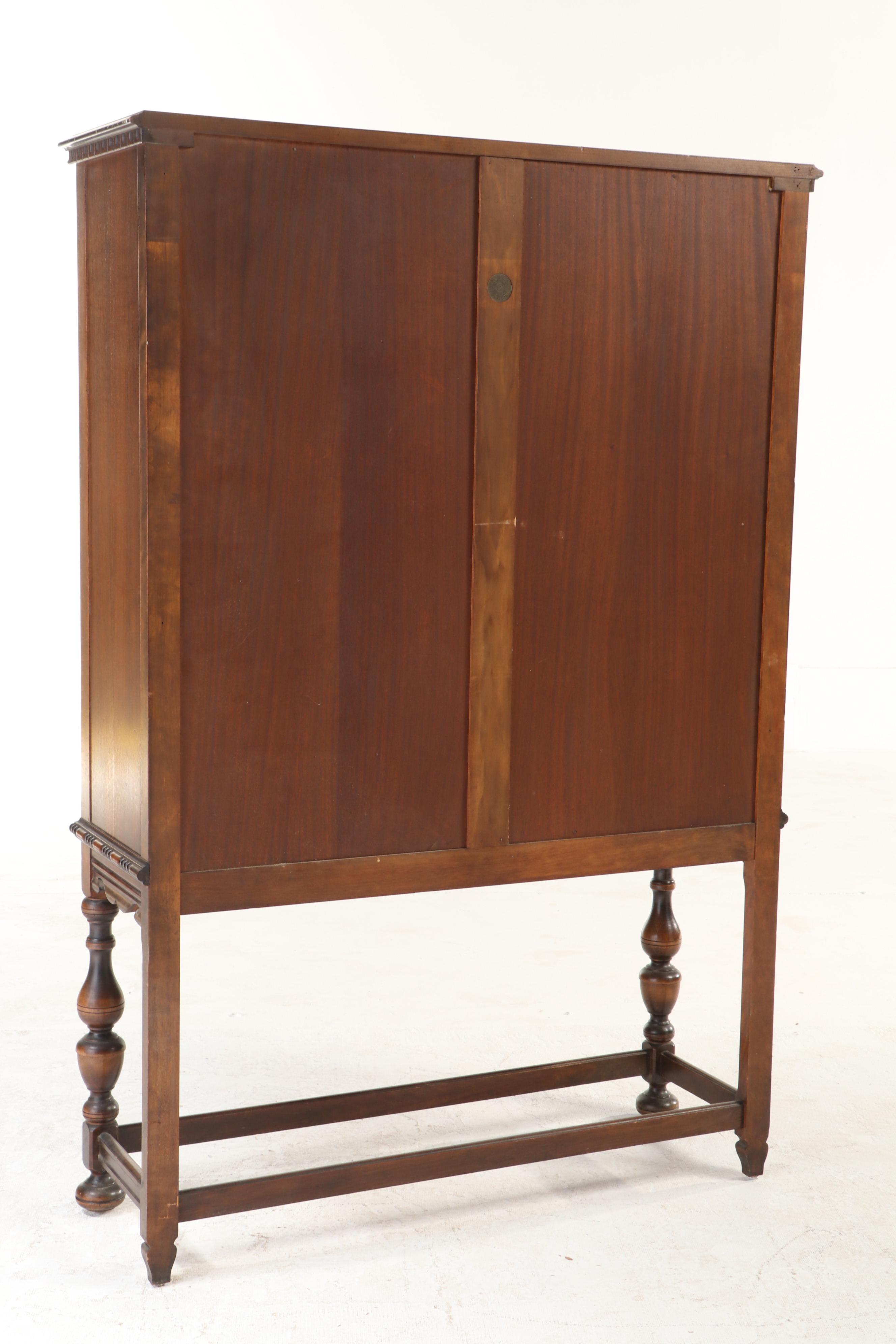 Berkey & Gay Furniture Co. Jacobean Style Walnut and Burl Walnut China Cabinet