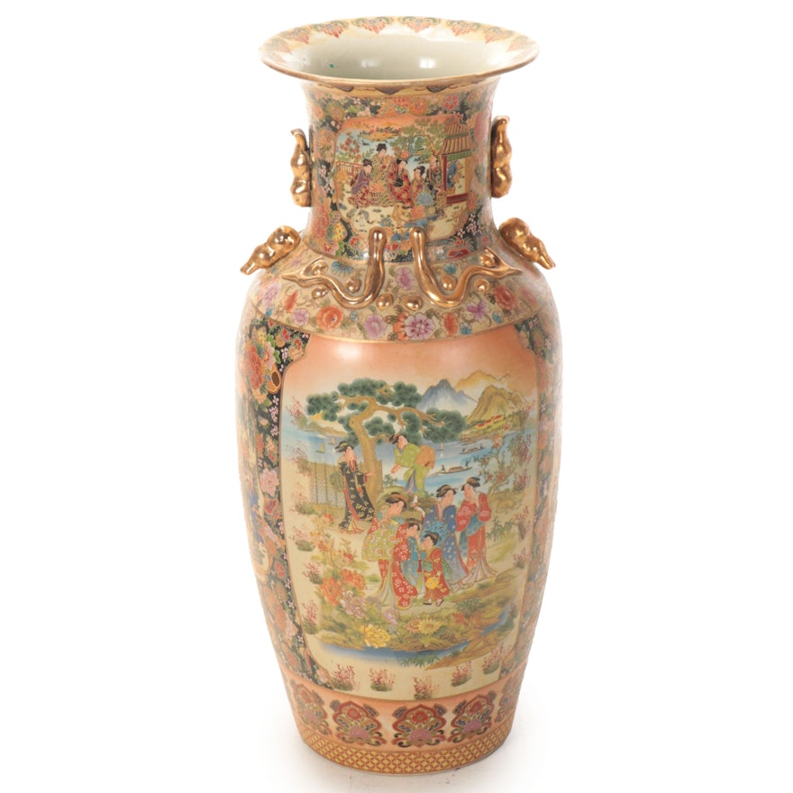 Chinese Satsuma Style Ceramic Floor Vase