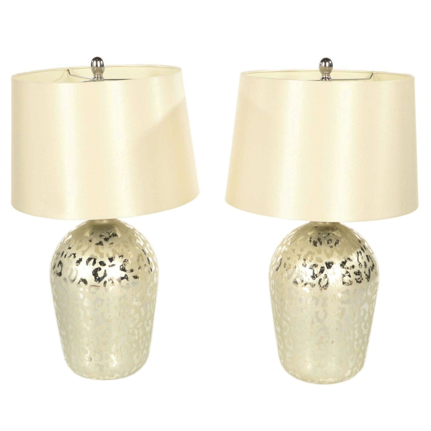 Pair of Leopard Print Frosted Mercury Glass Table Lamps