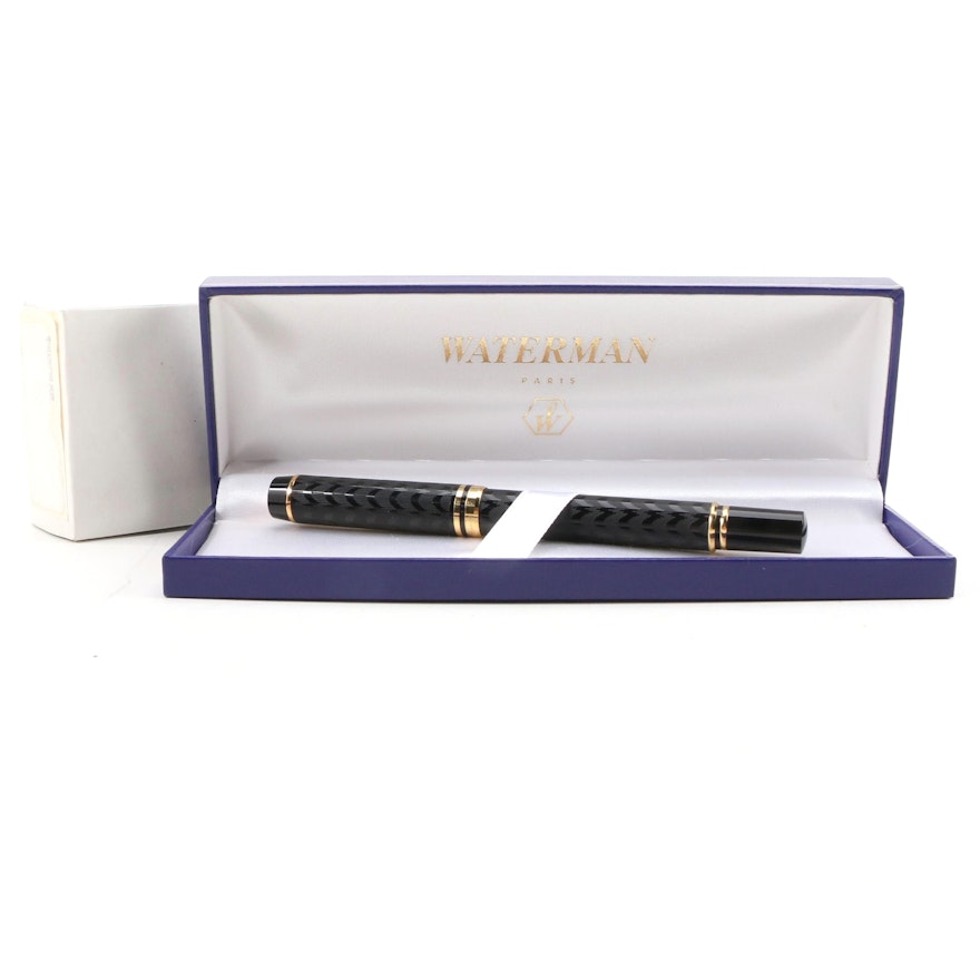 Waterman of Paris Ideal Black and Gold Fountain Pen with Case