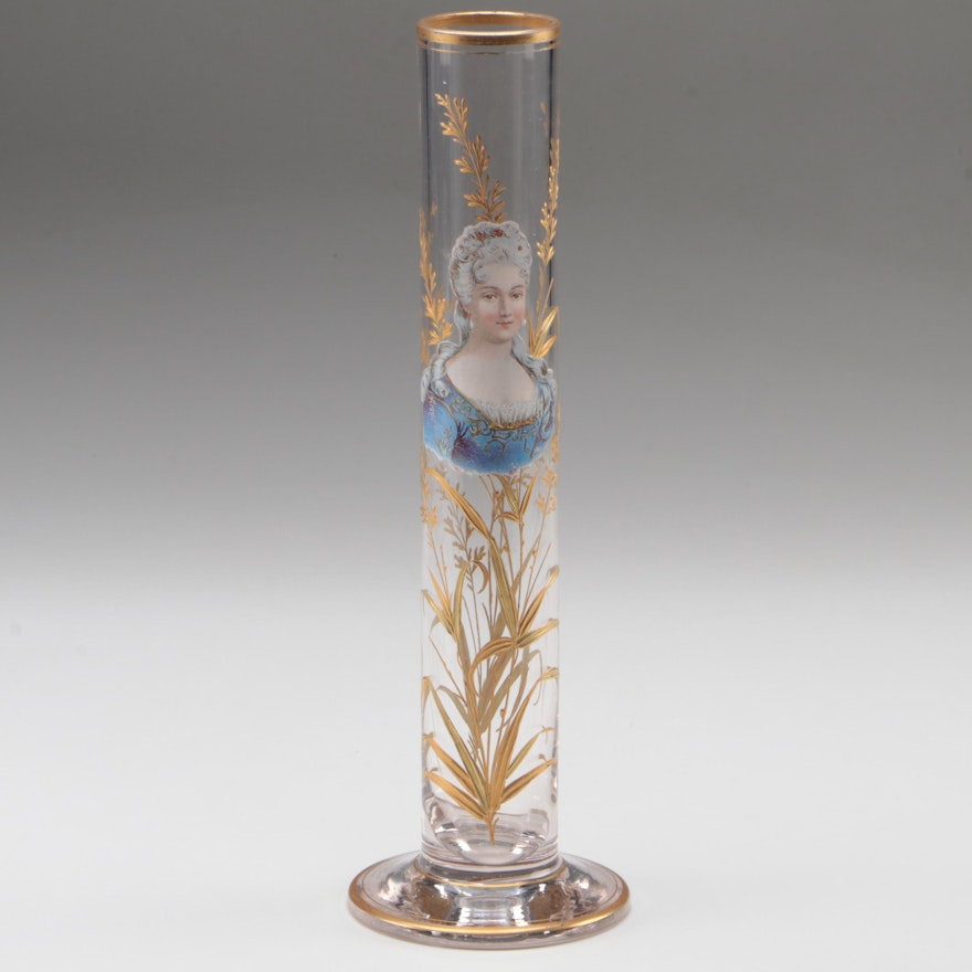 Gilt and Enameled Glass Portrait Vase, Late 19th/Early 20th Century