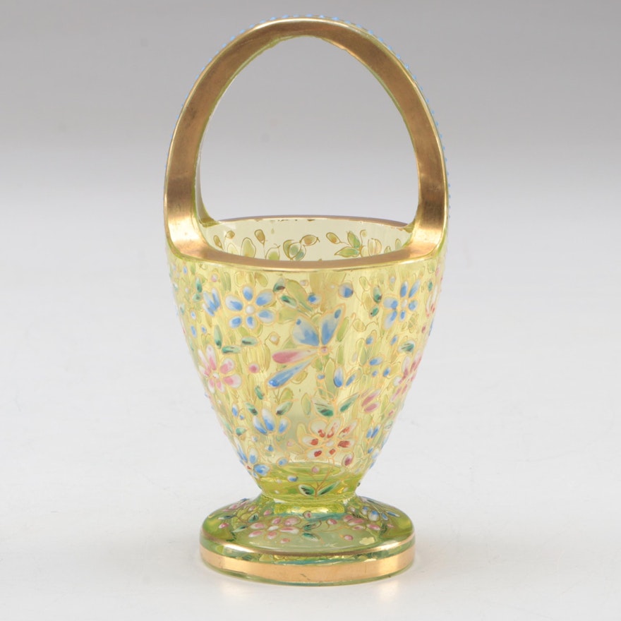 Moser Gilt and Enameled Glass Basket Vase, Late 19th/Early 20th Century